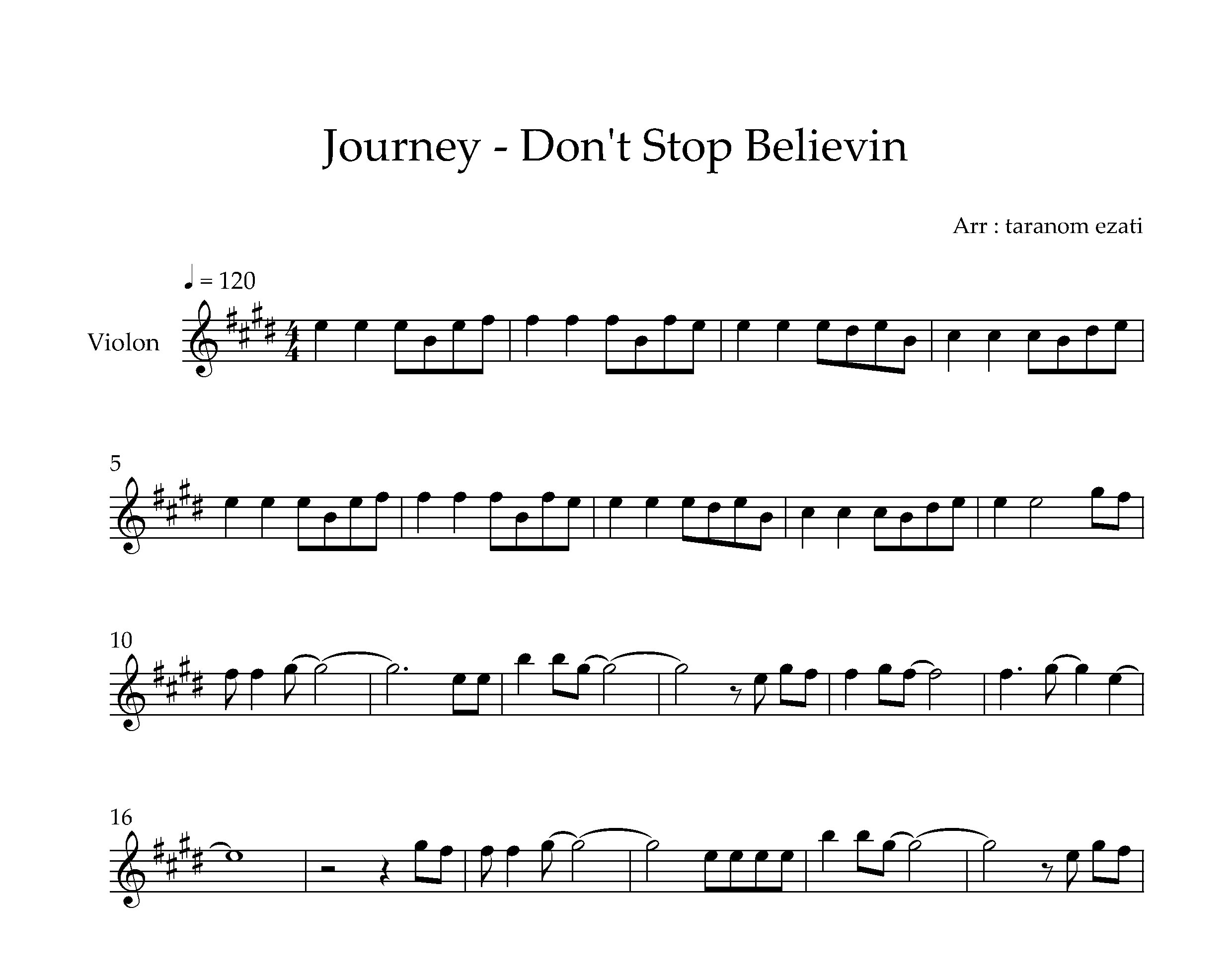 نت ویولن Dont Stop Believin از Journey