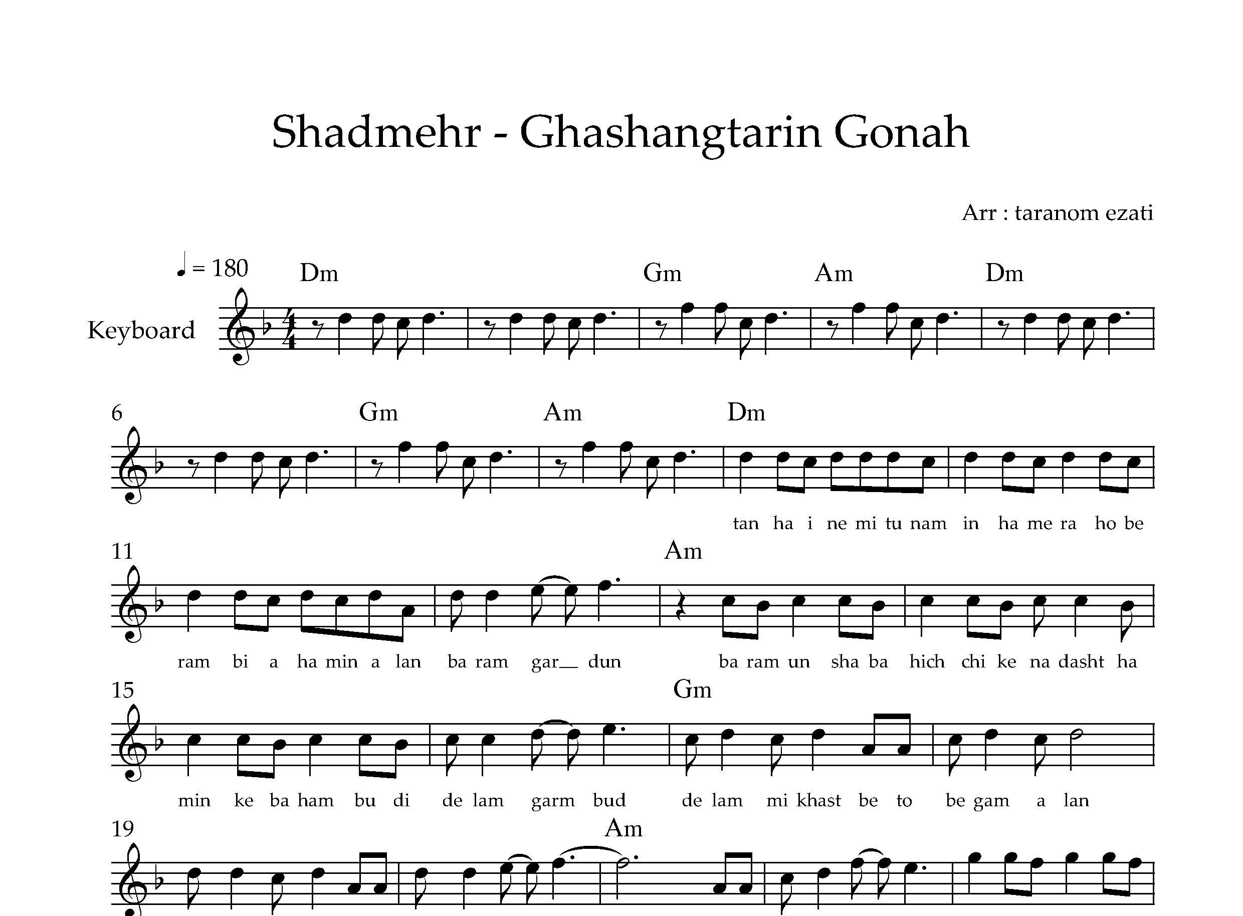نت کیبورد قشنگترین گناه شادمهر عقیلی به همراه آکورد