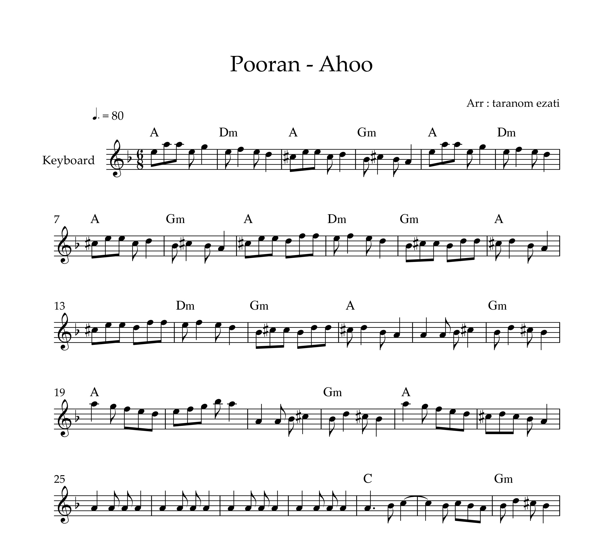 نت کیبورد آهو پوران به همراه آکورد