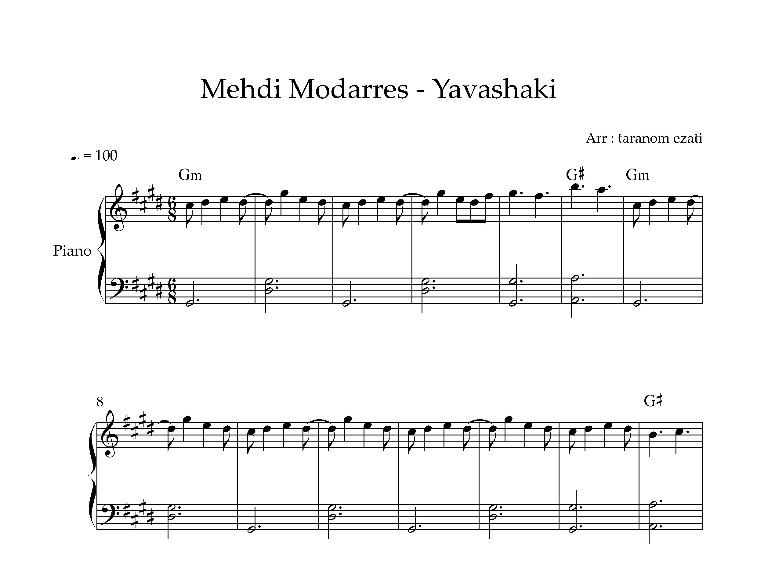 نت پیانو یواشکی مهدی مدرس