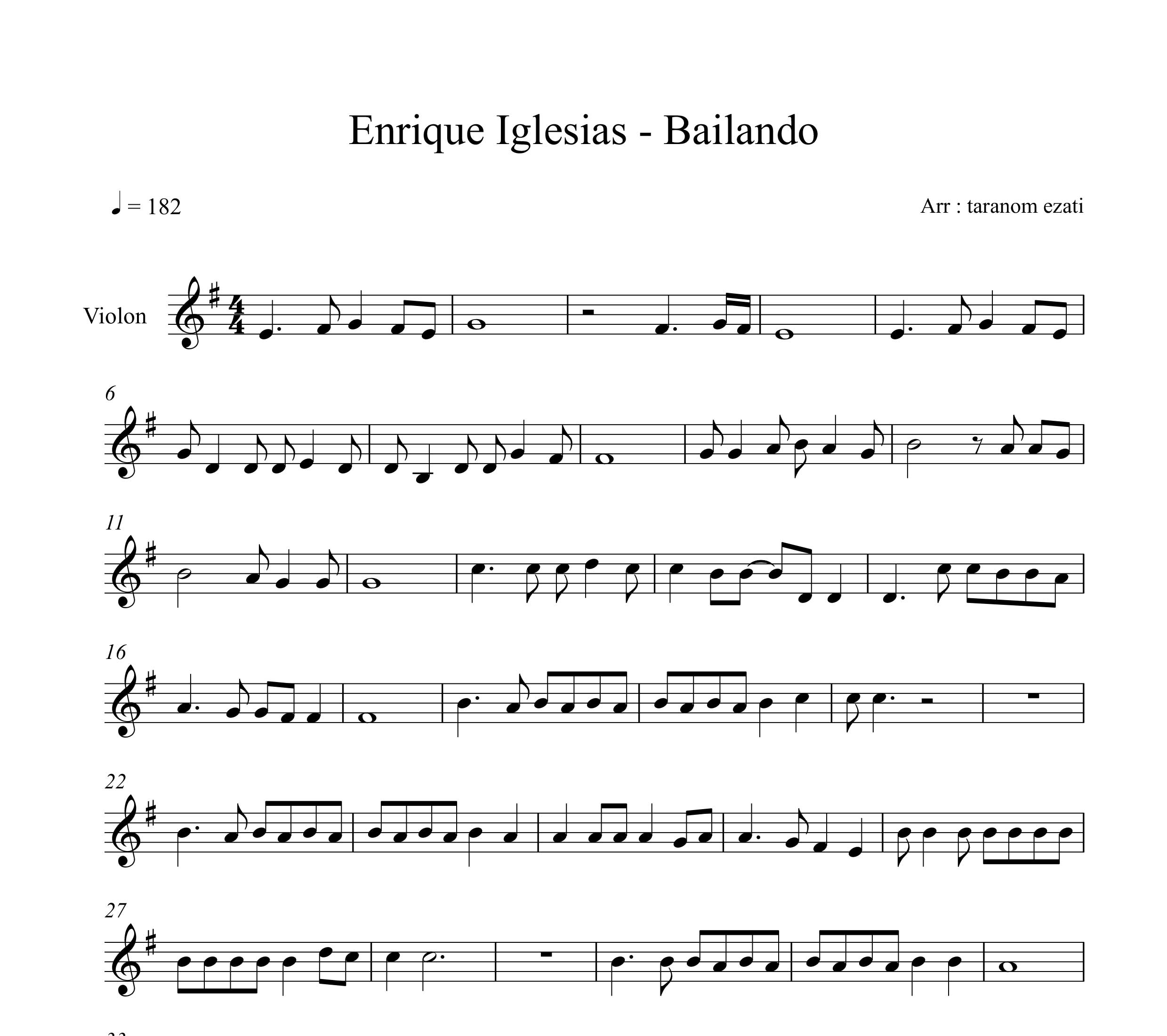 نت ویولن bailando از enrique igliesias
