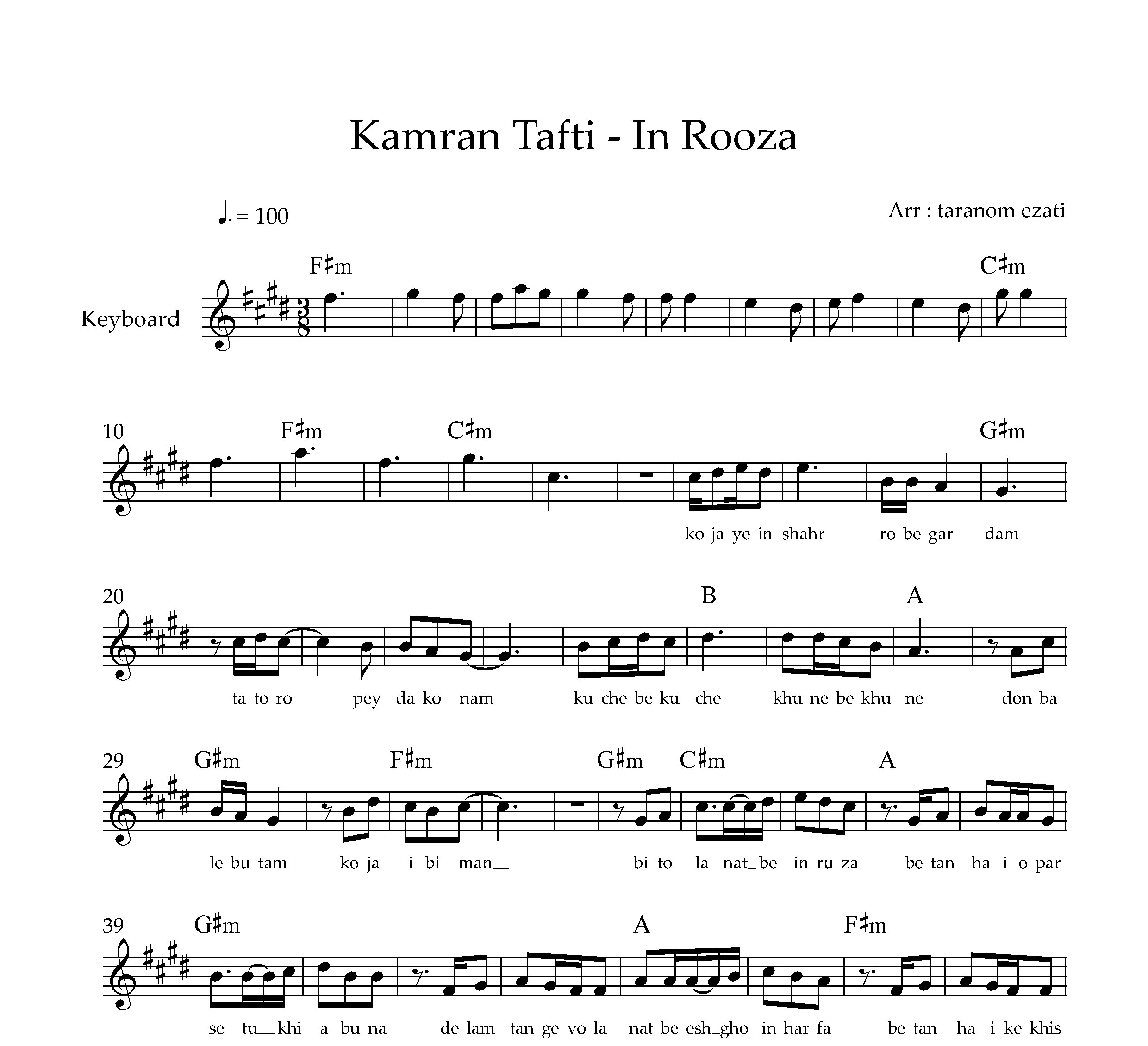 نت کیبورد این روزا کامران تفتی به همراه آکورد