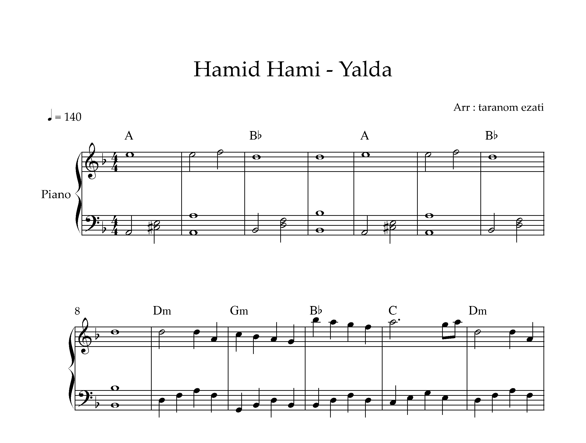 نت پیانو یلدا حمید حامی