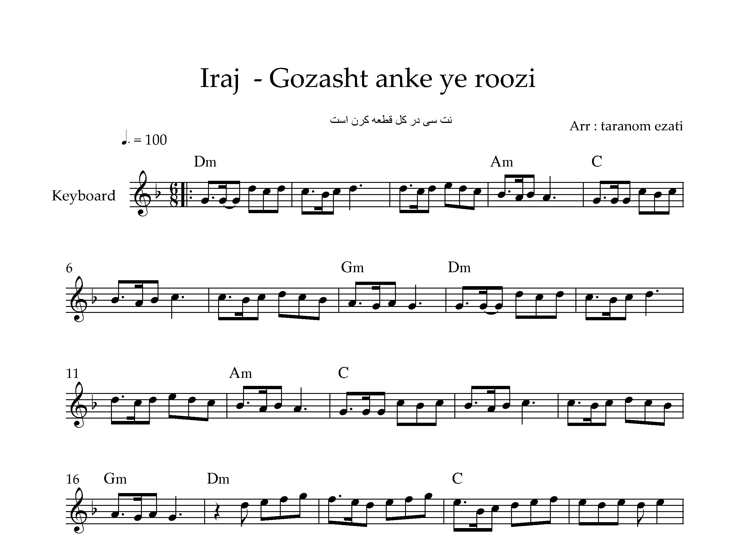نت کیبورد گذشت اونکه یه روزی ایرج خواجه امیری به همراه آکورد