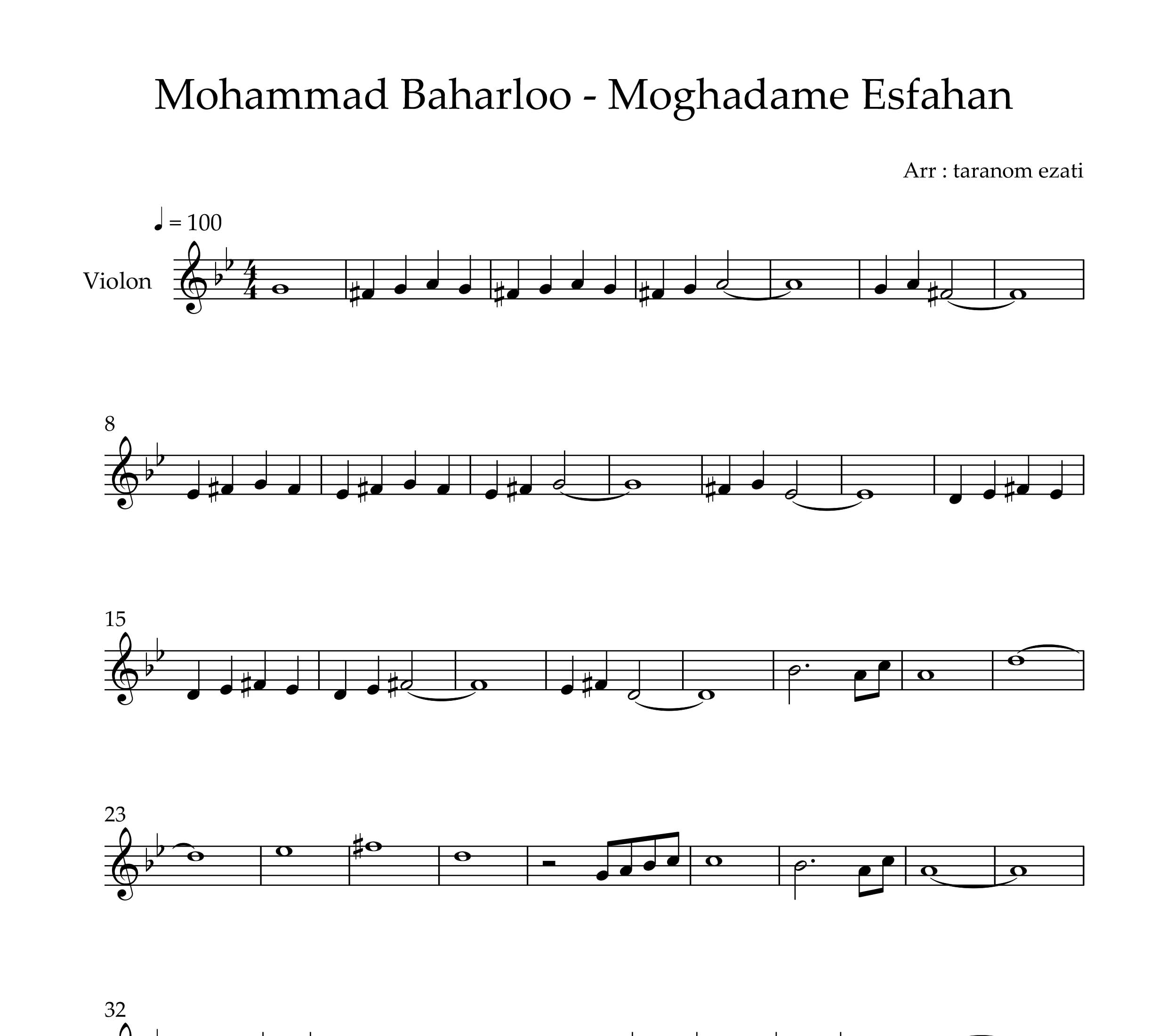 نت ویولن مقدمه ای بر اصفهان محمد بهارلو