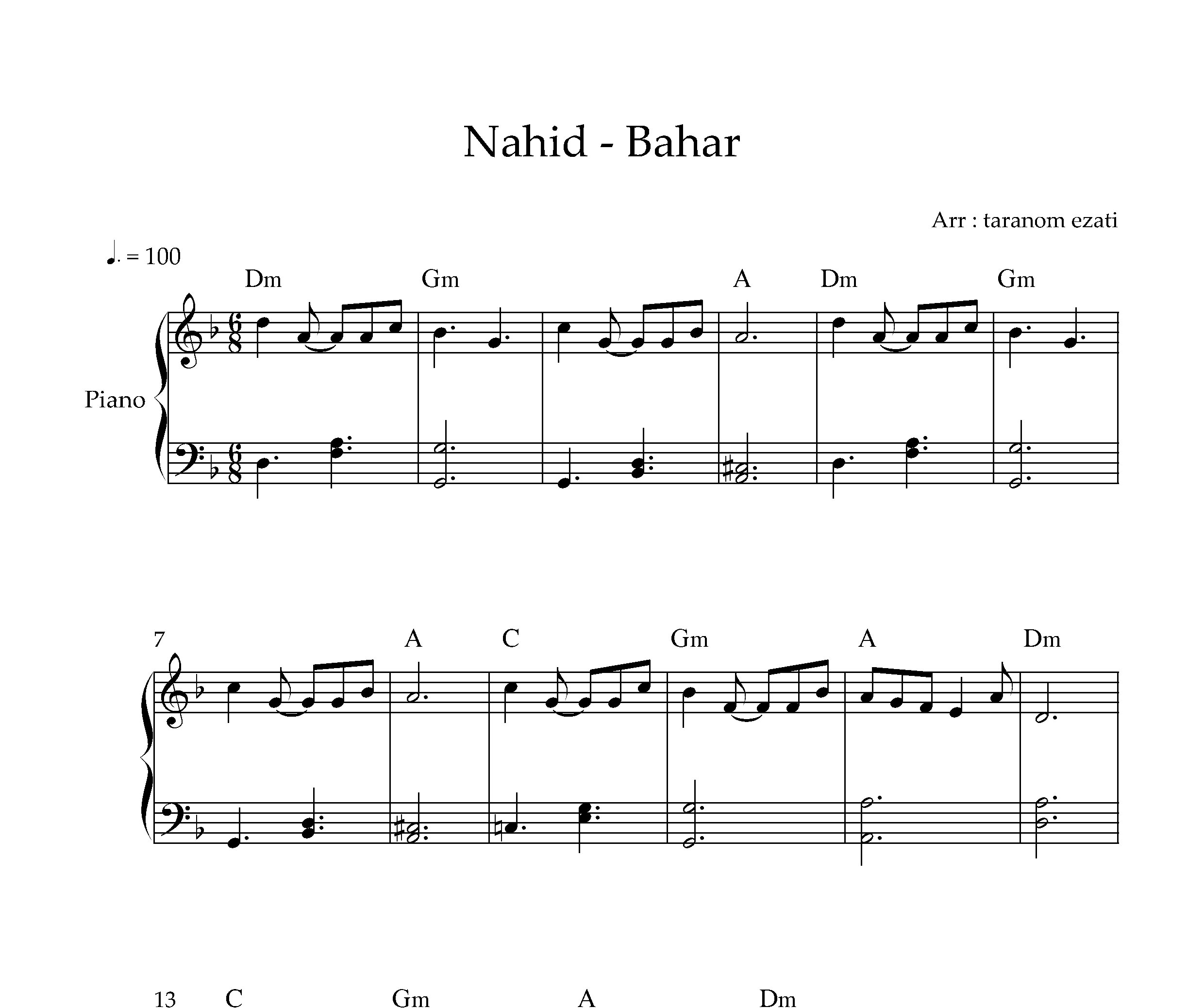 نت پیانو بهار ناهید