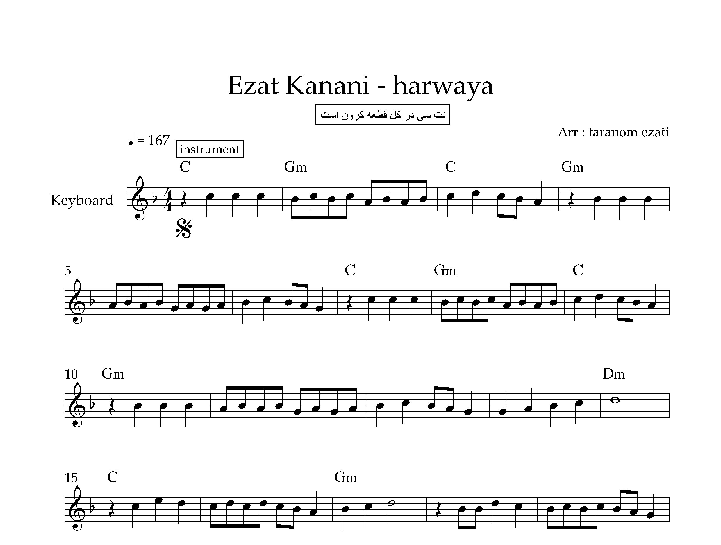 نت کیبورد هروایه عزت کنعانی به همراه آکورد