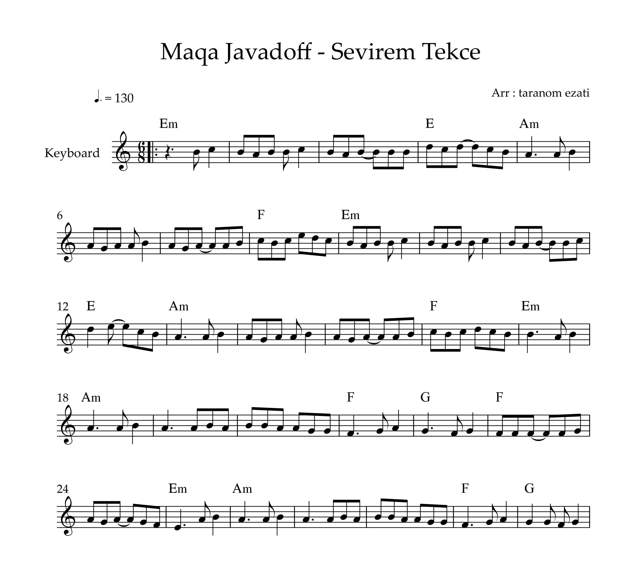 نت کیبورد sevirem tekce از maqa javadoff به همراه آکورد
