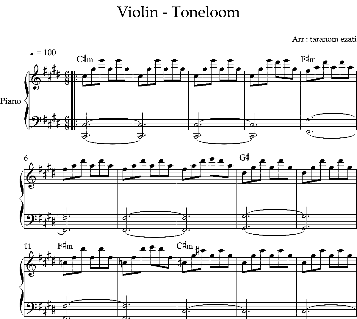 نت پیانو Toneloom Violin