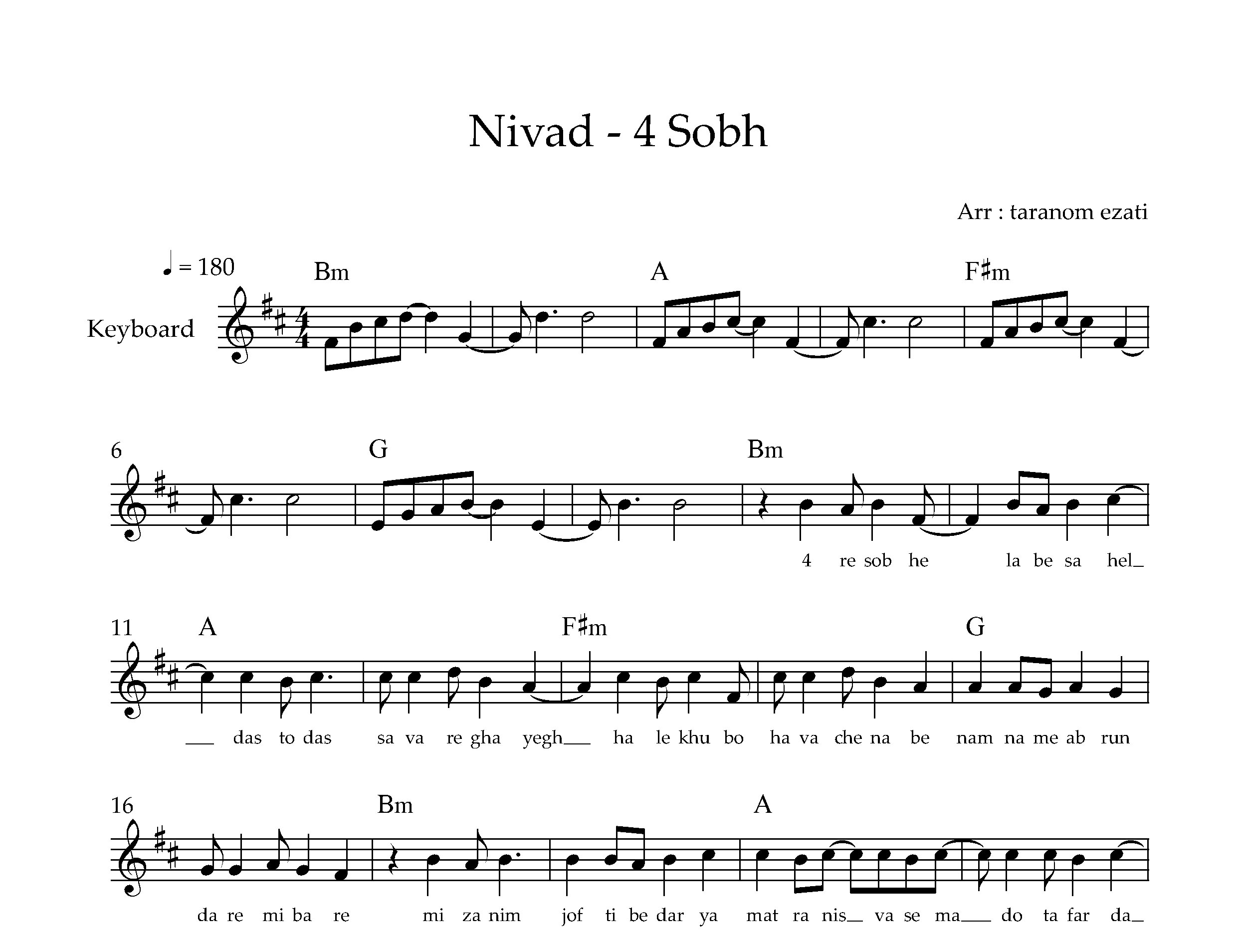 نت کیبورد چهار صبح نیواد به همراه آکورد