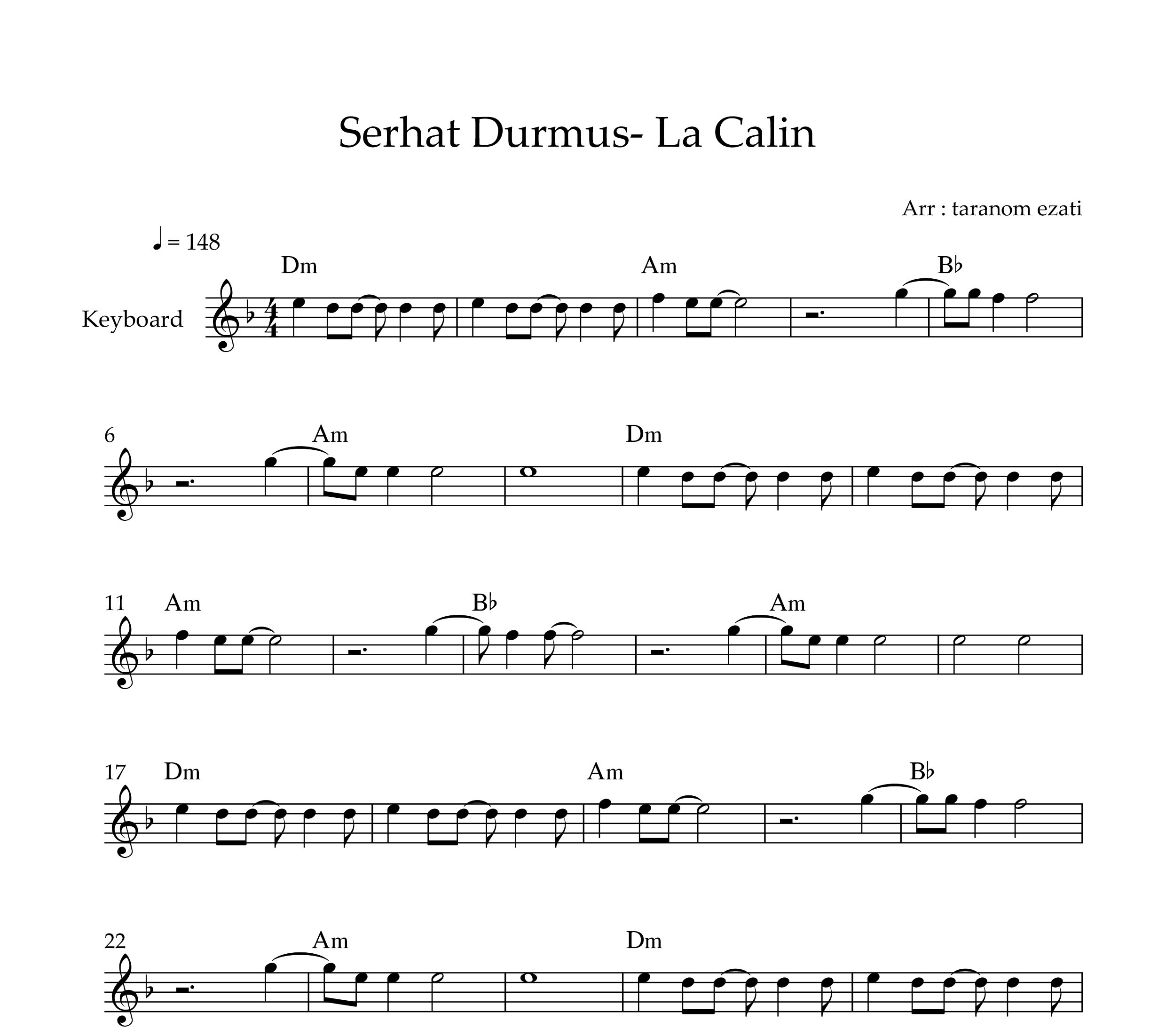 نت کیبورد la calin از serhat durmus به همراه آکورد