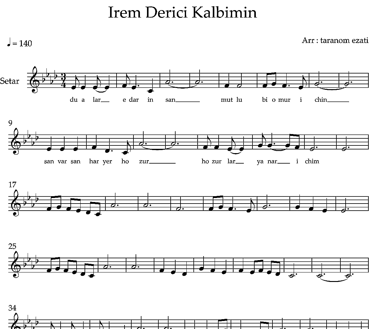 نت سه تار kalbimin از irem derici