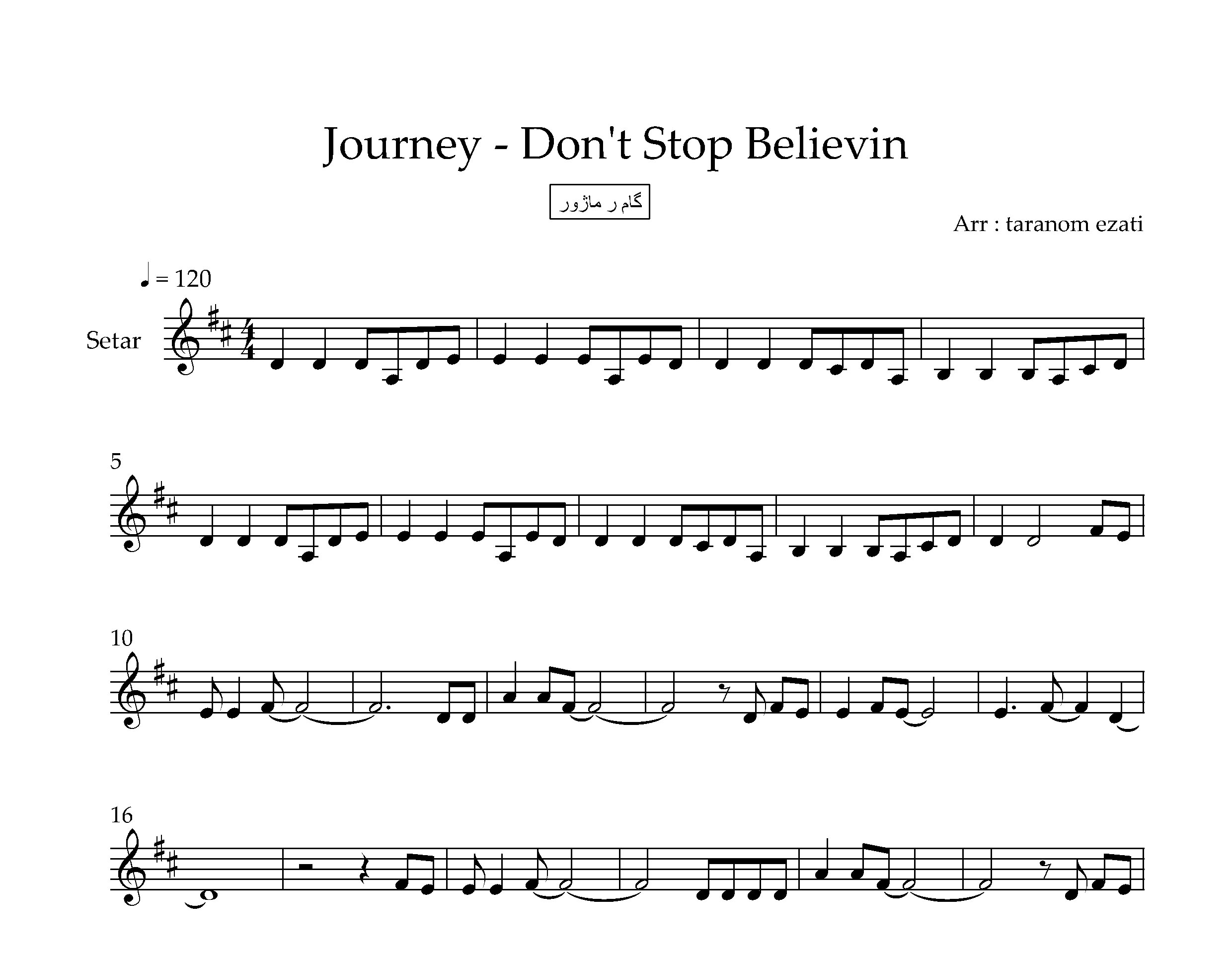 نت سه تار Dont Stop Believin از Journey
