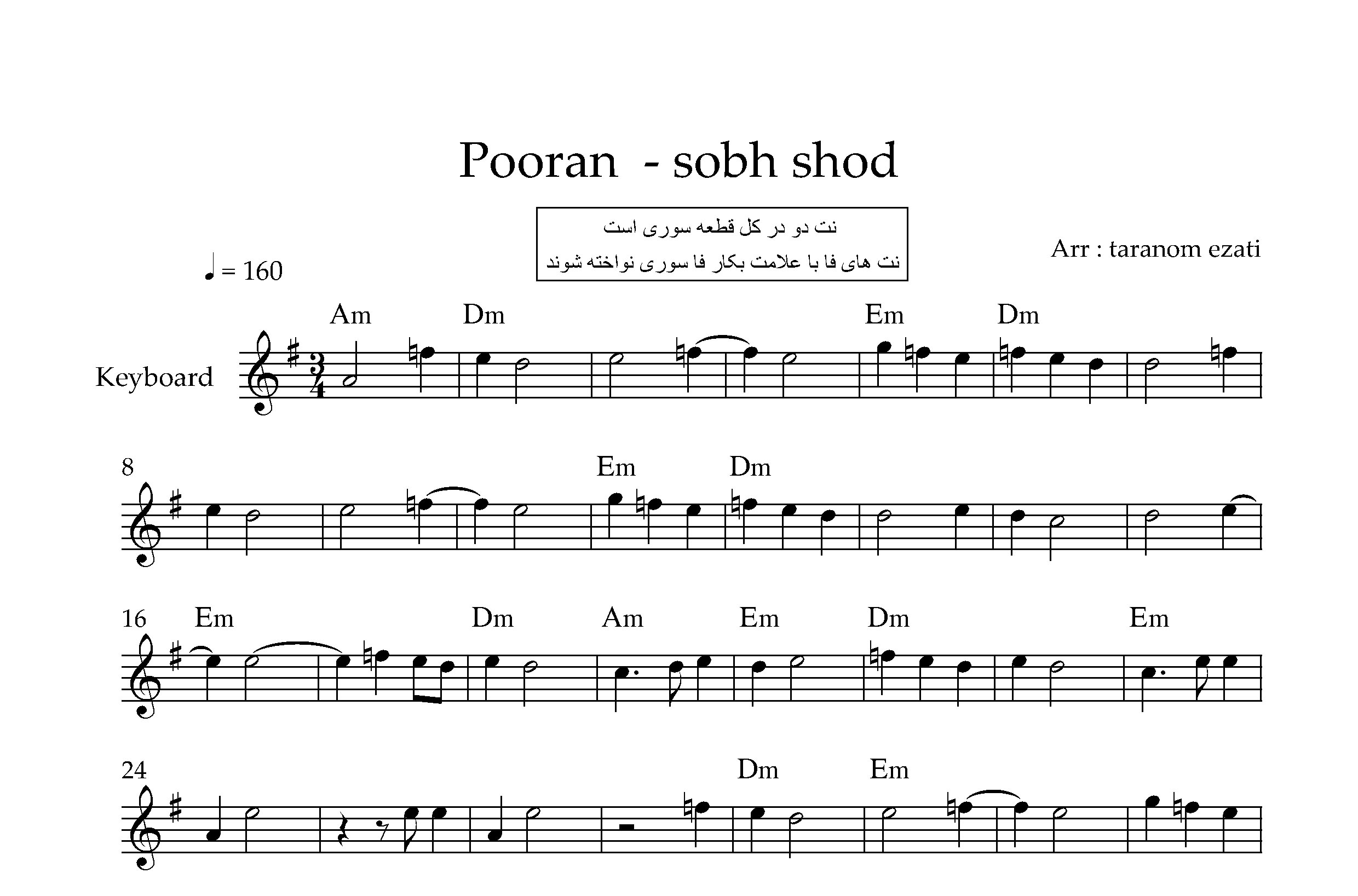 نت کیبورد صبح شد باز پوران به همراه آکورد