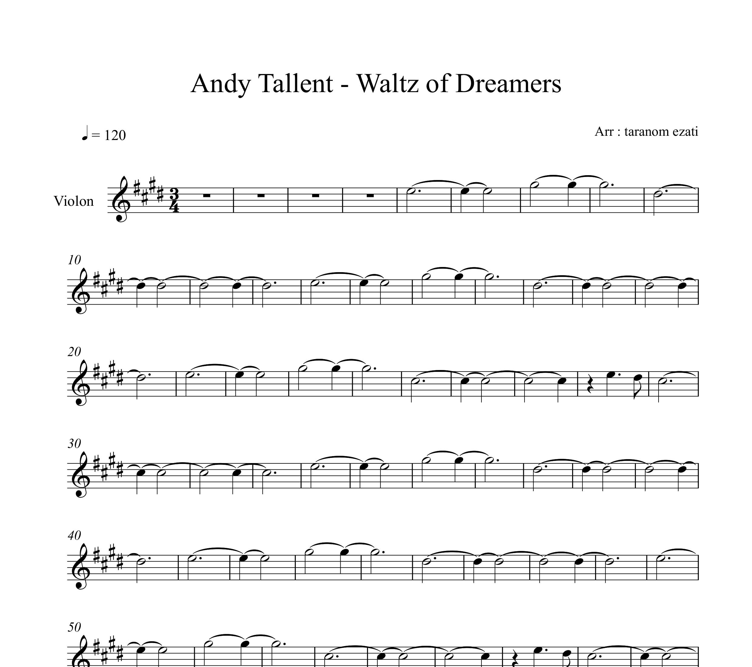نت ویولن waltz of dreamers از andy tallent