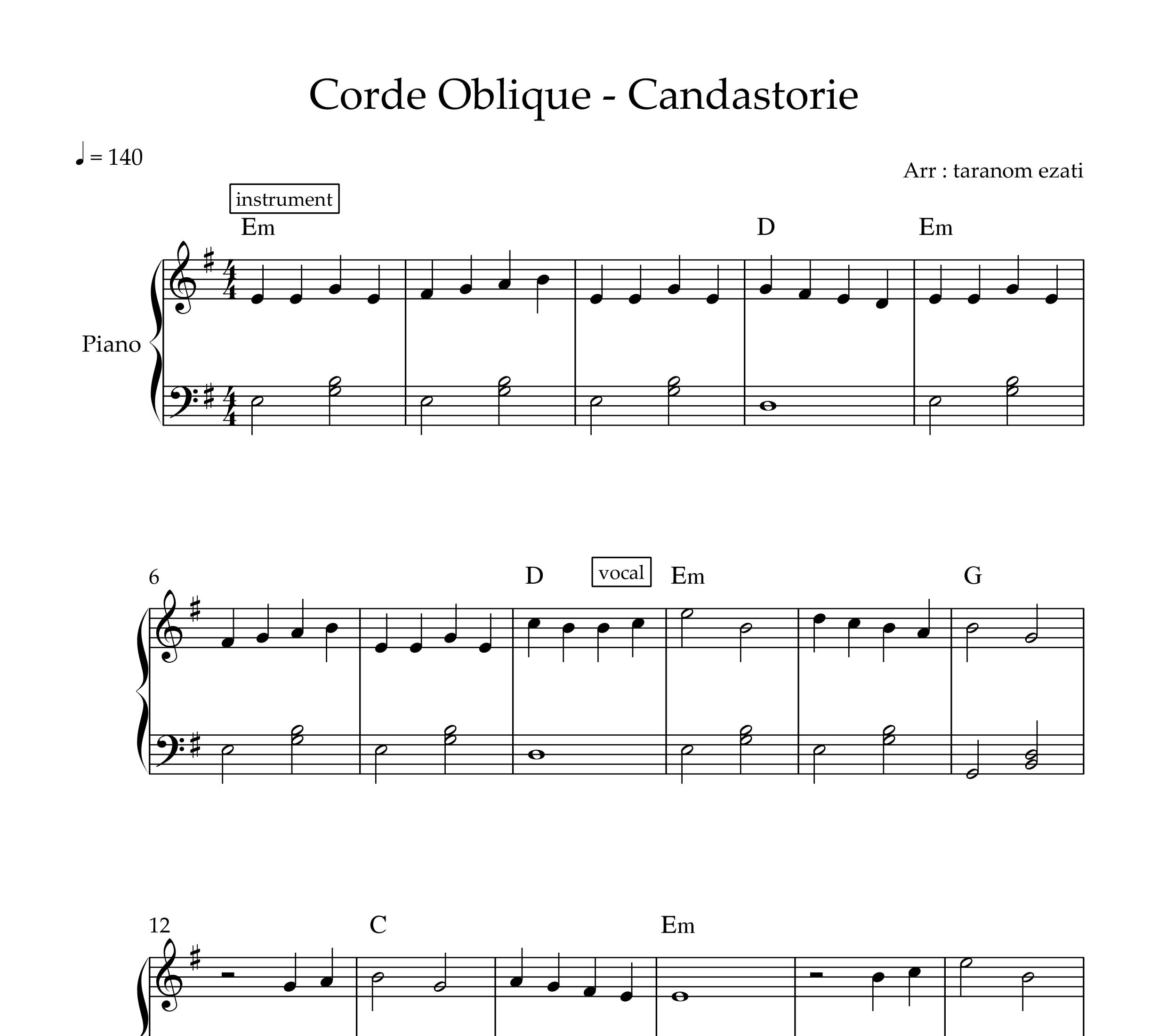 نت پیانو Candastorie از Corde Oblique