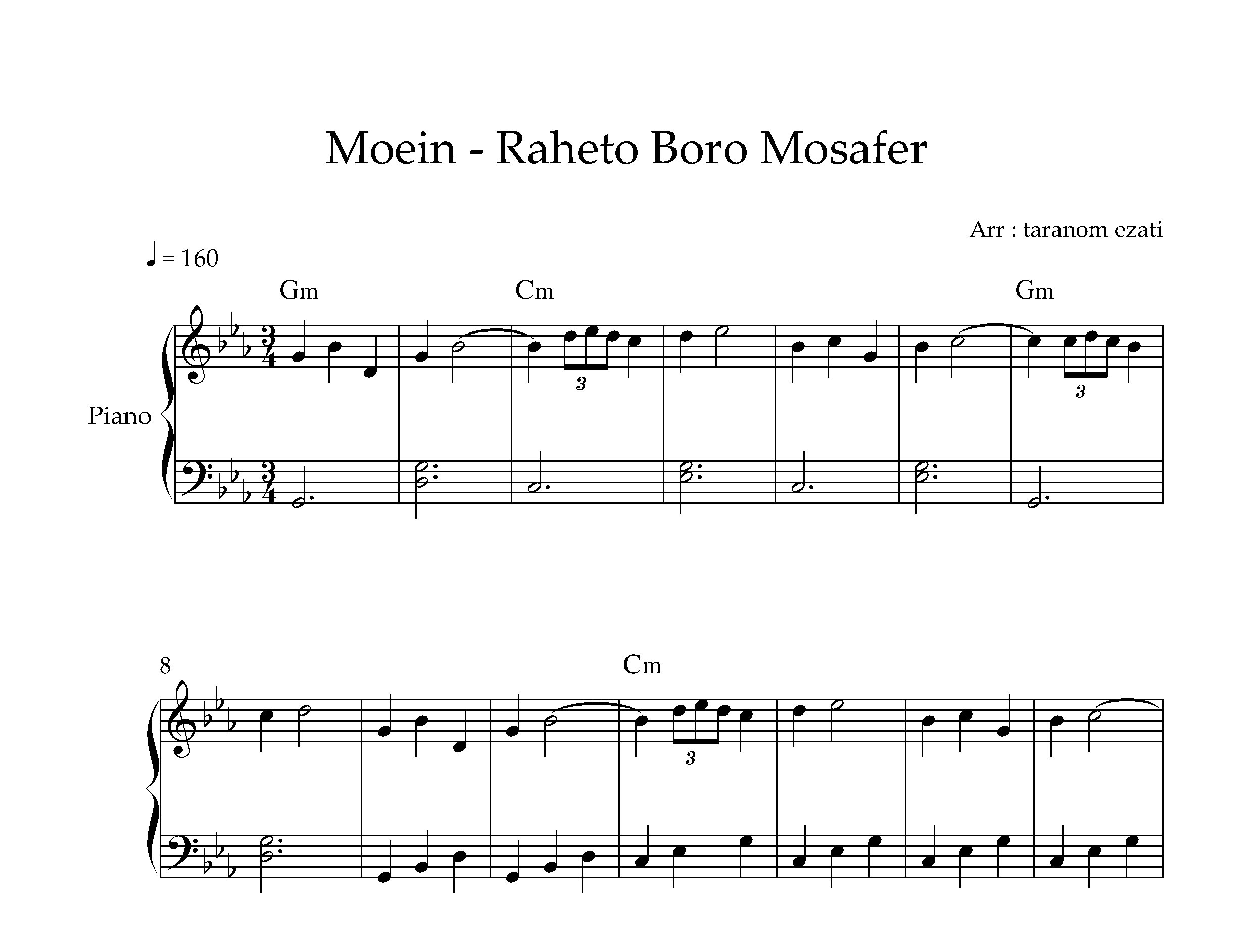 نت پیانو مسافر معین