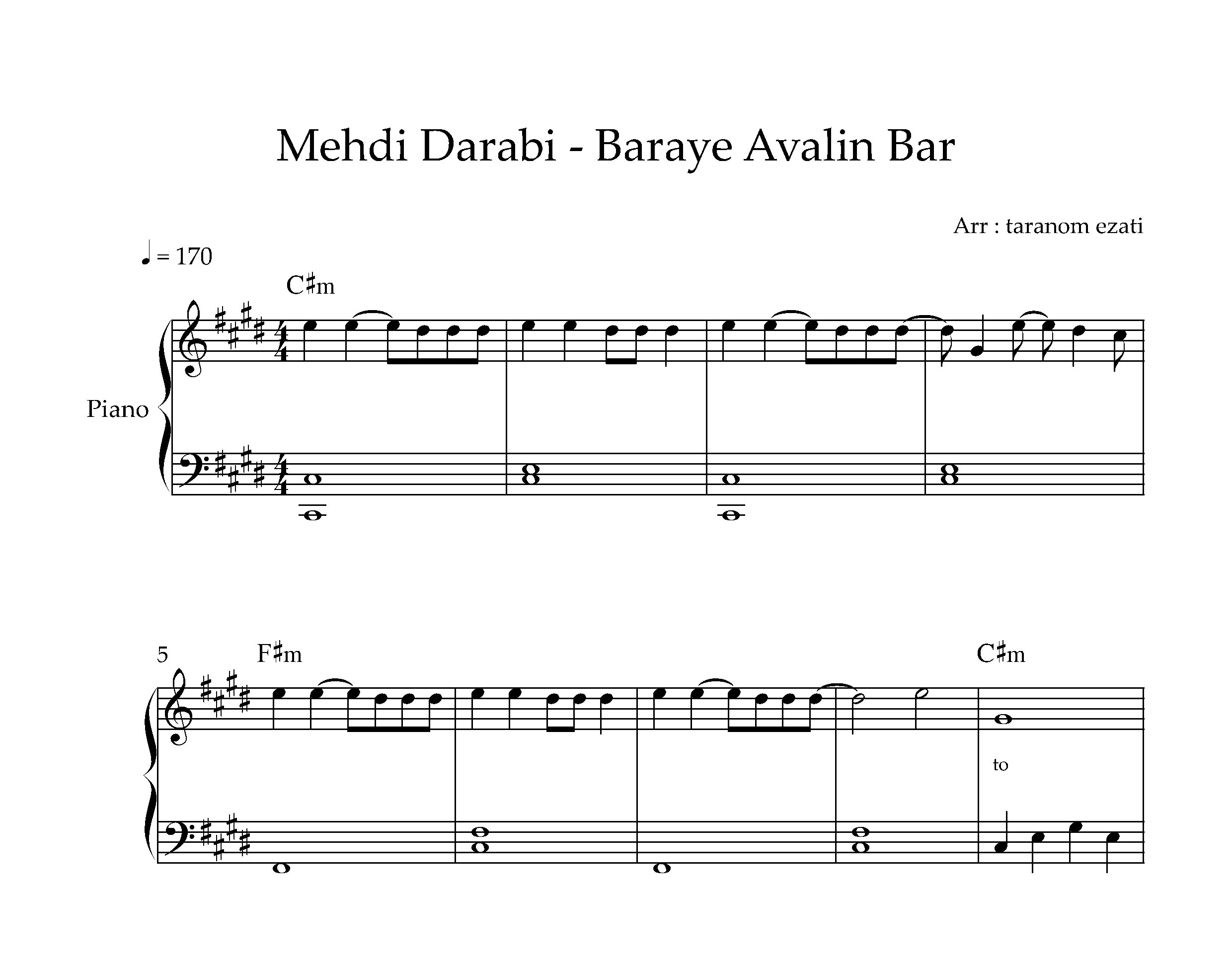 نت پیانو برای اولین بار مهدی دارابی