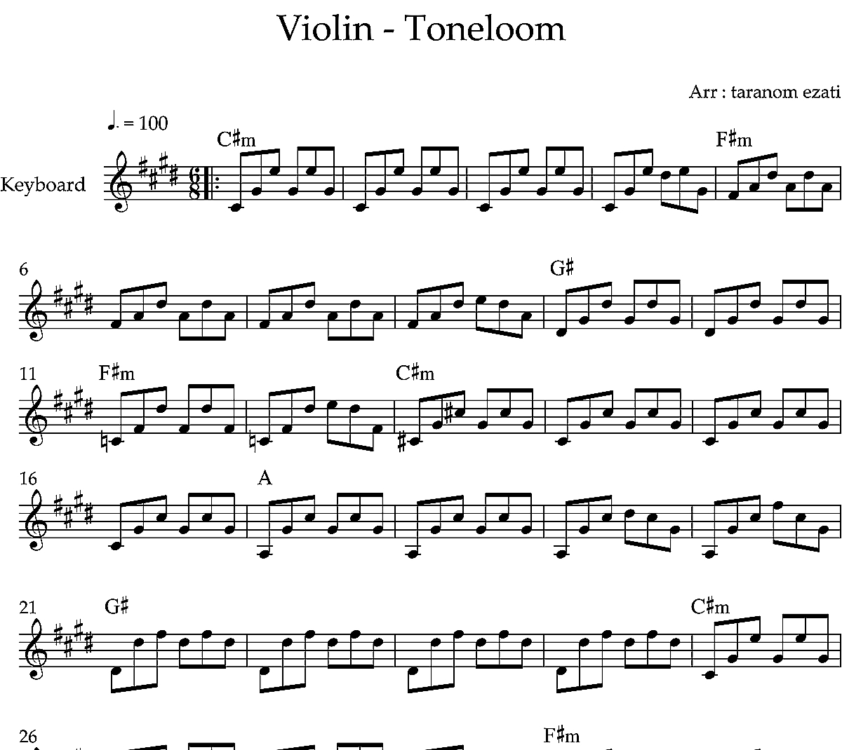 نت کیبورد Toneloom Violin به همراه آکورد