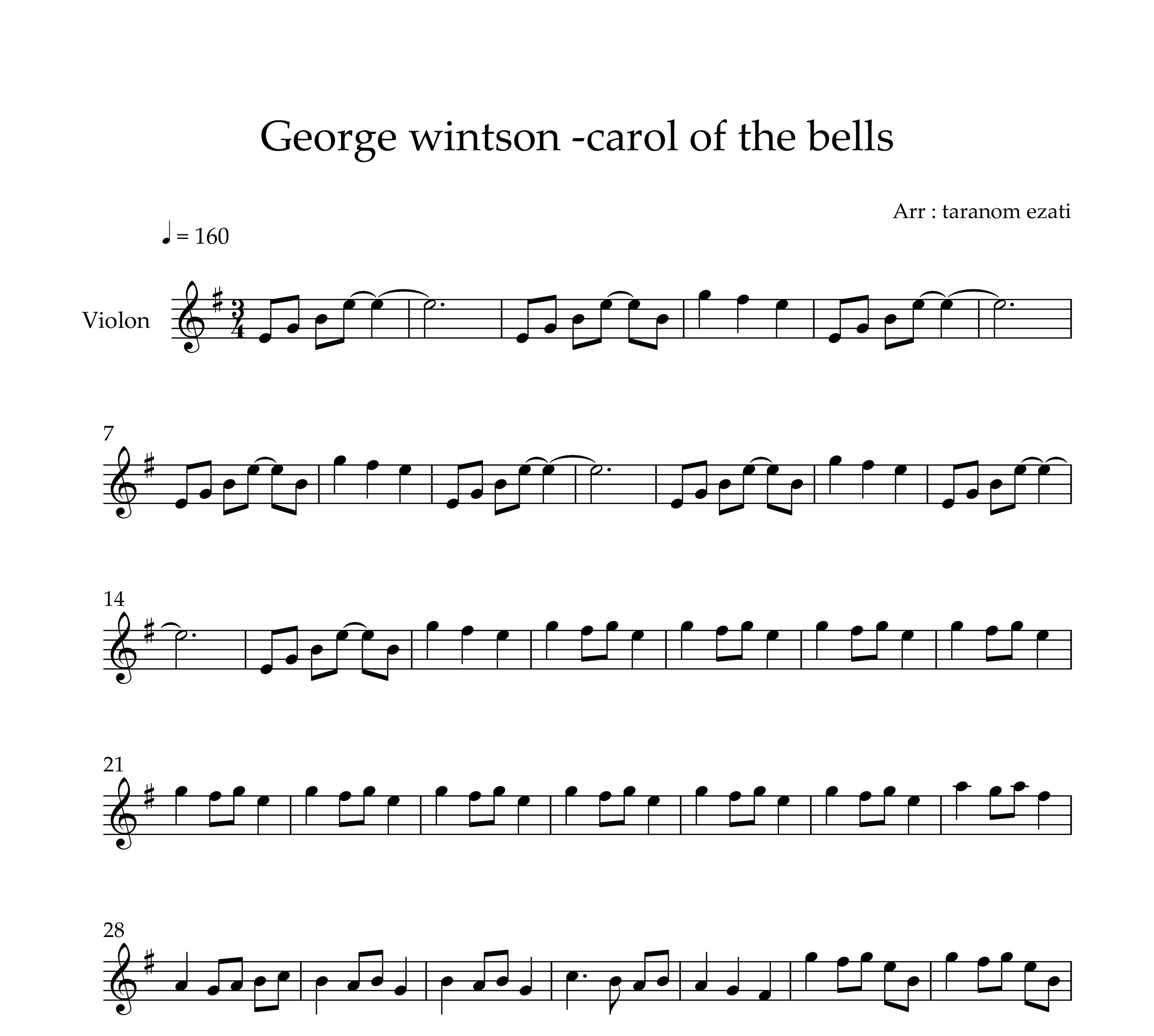 نت ویولن carol of the bells از جرج وینستون