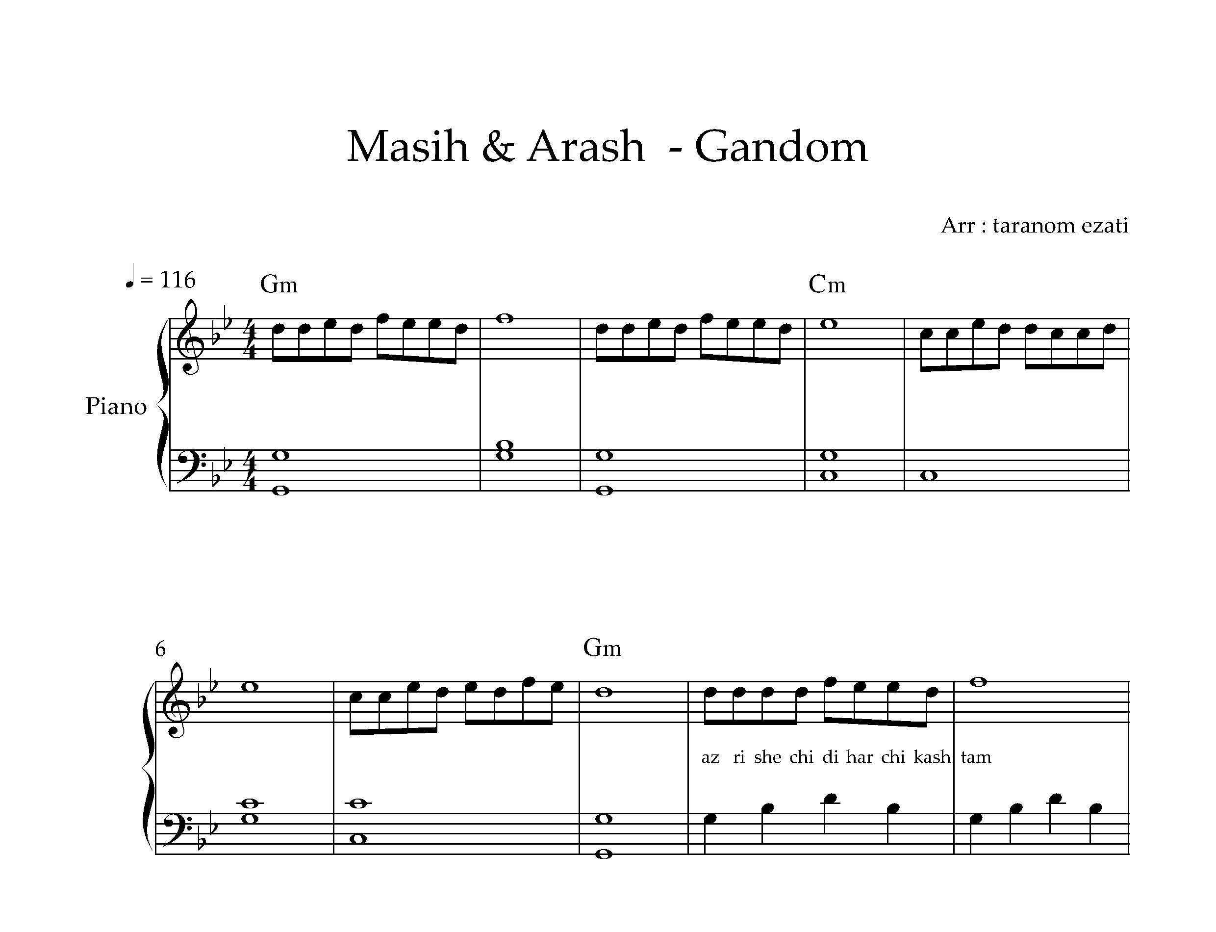 نت پیانو گندم مسیح و آرش