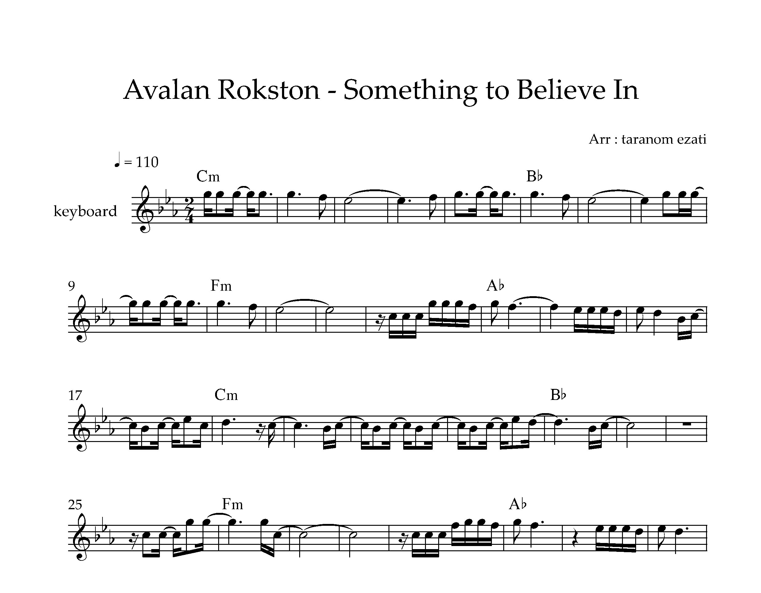 نت کیبورد Something to Believe In از Avalan Rokston به همراه آکورد