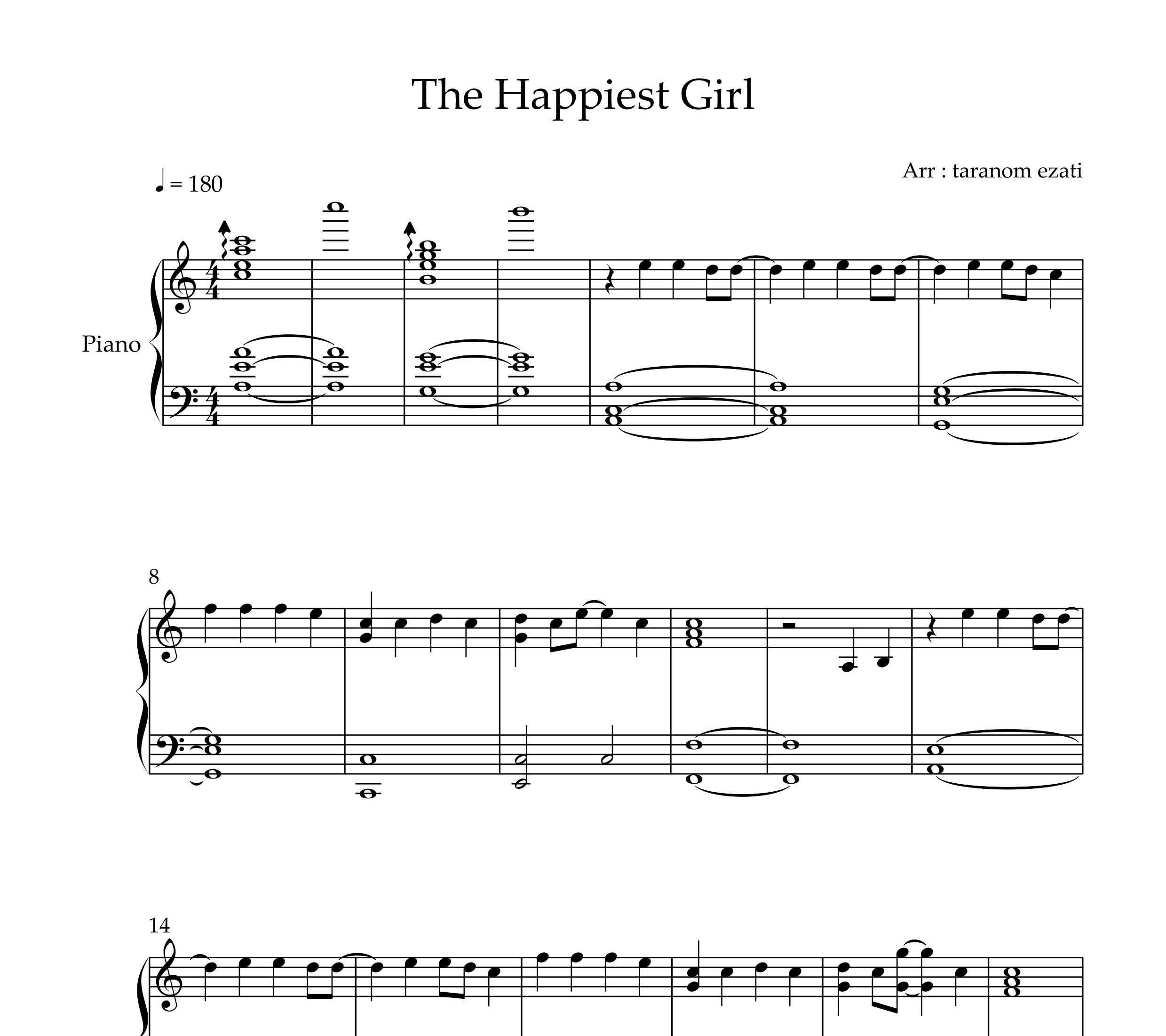 نت پیانو  the happiest girl از بلک پینک blackpink