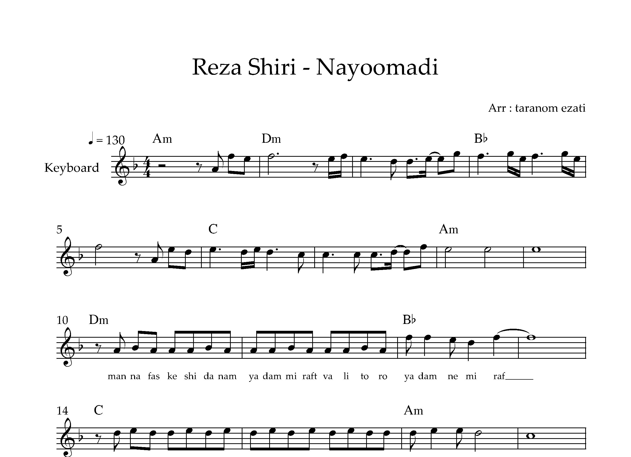 نت کیبورد نیومدی رضا شیری به همراه آکورد