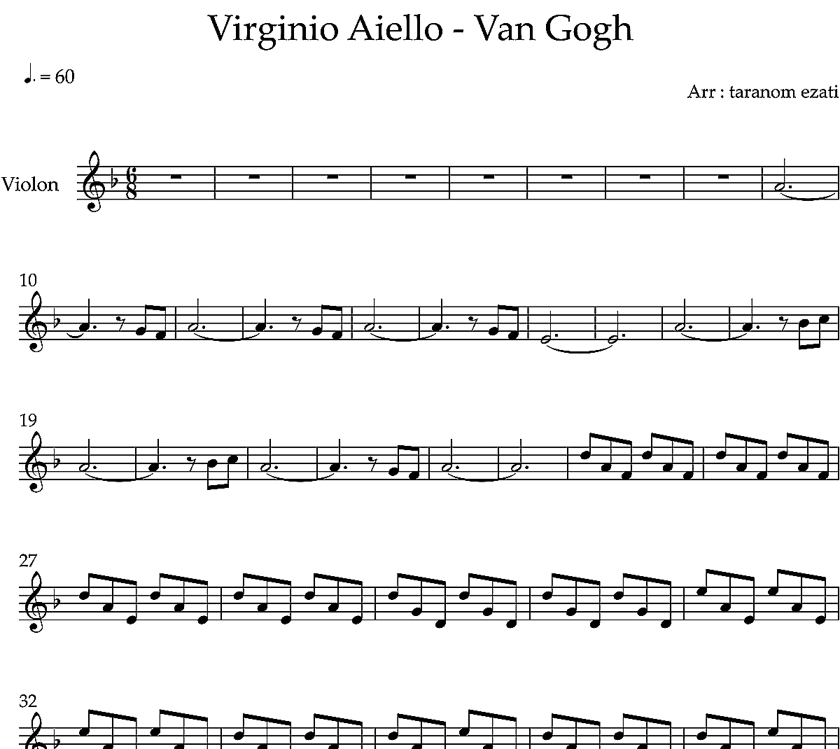 نت ویولن Van Gogh ونگوگ Virginio Aiello