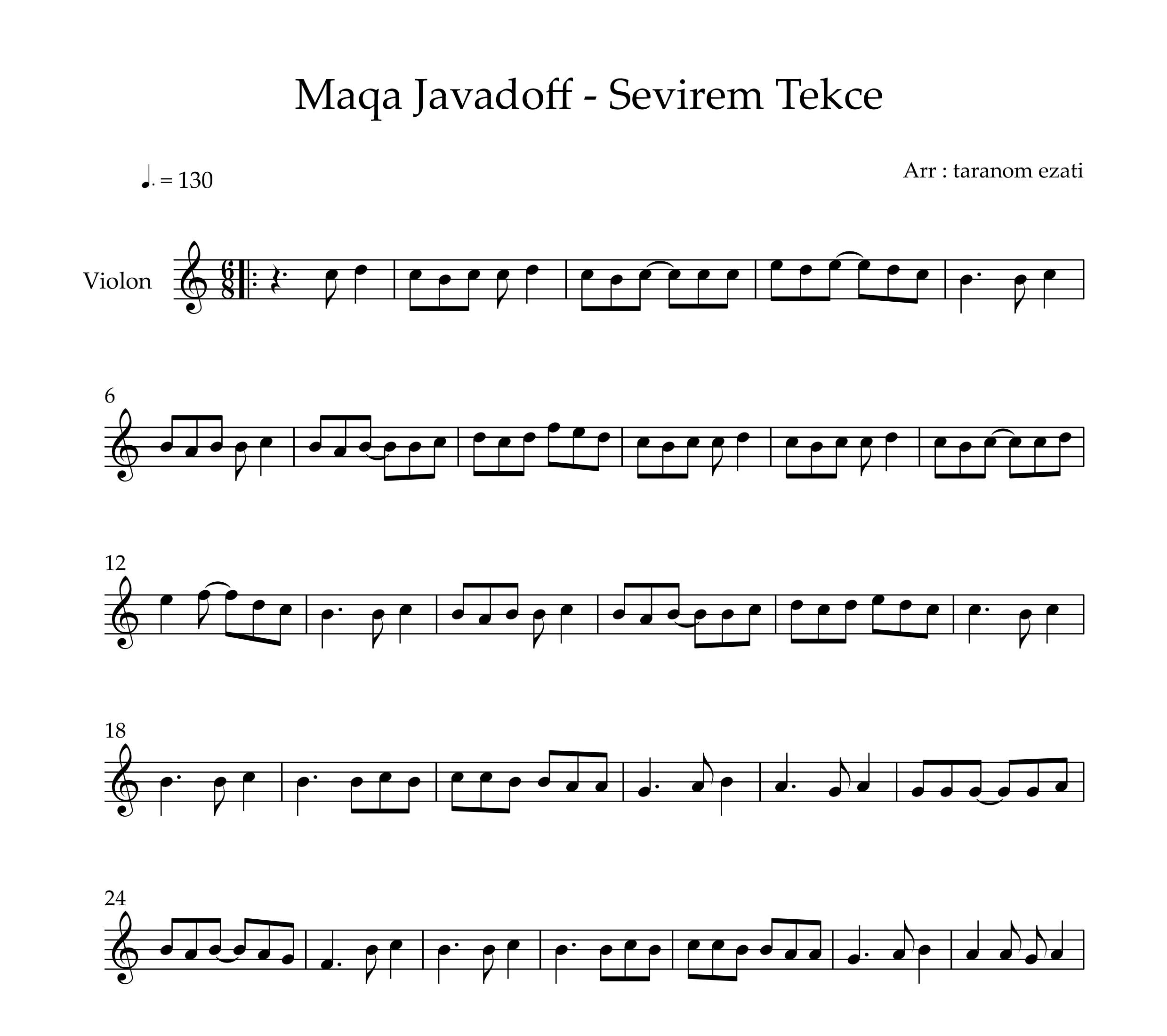 نت ویولن sevirem tekce از maqa javadoff