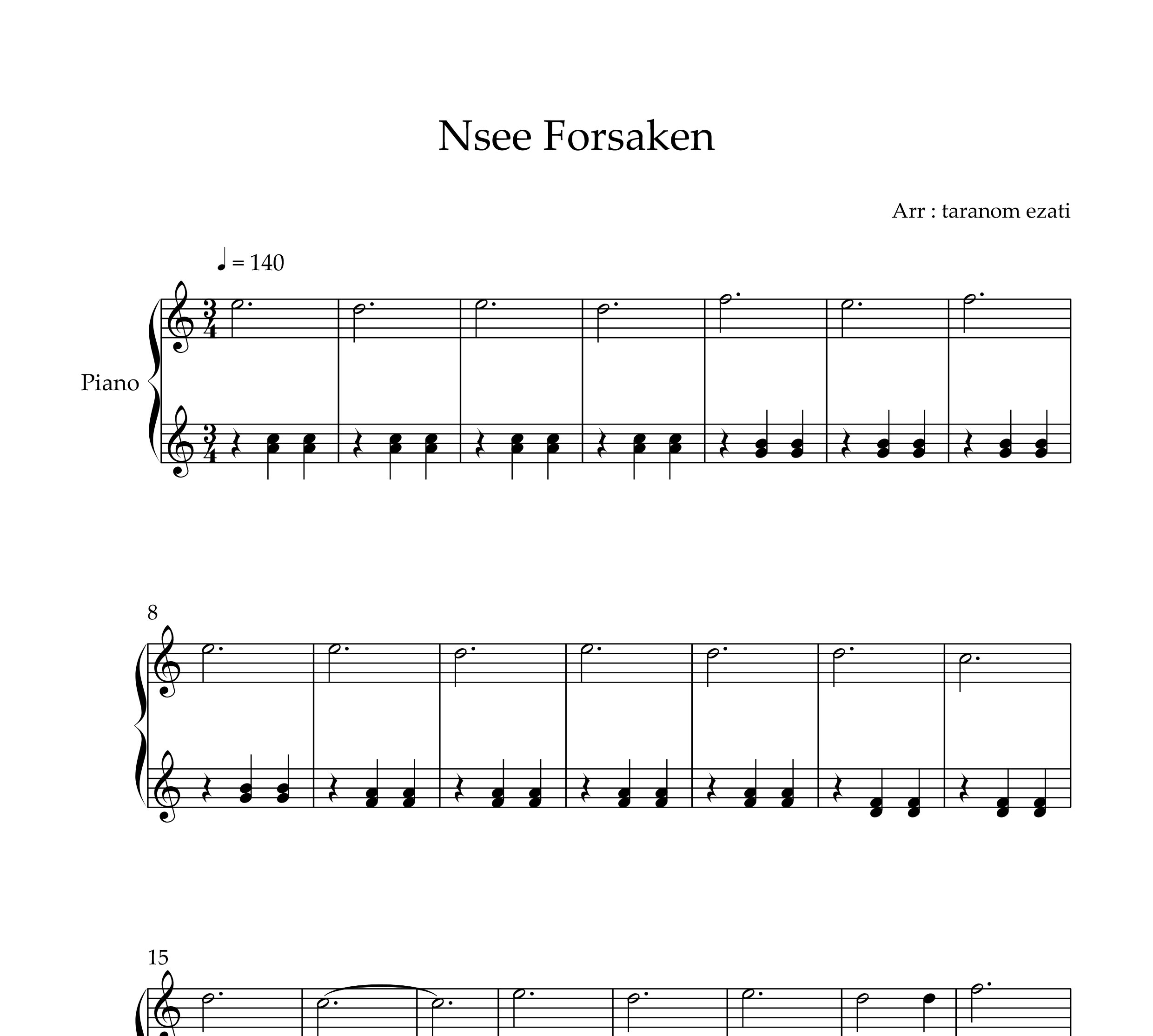 نت پیانو Forsaken از Nsee