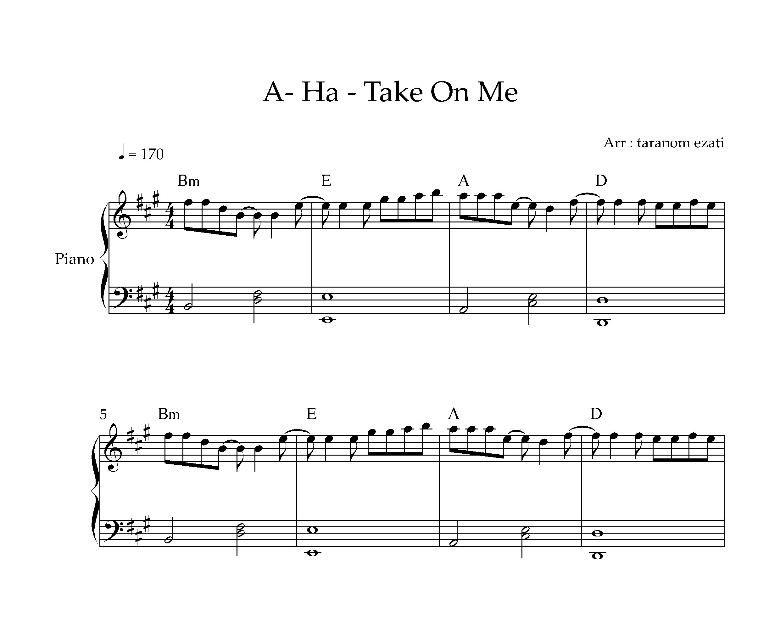 نت پیانو Take On Me از Aha