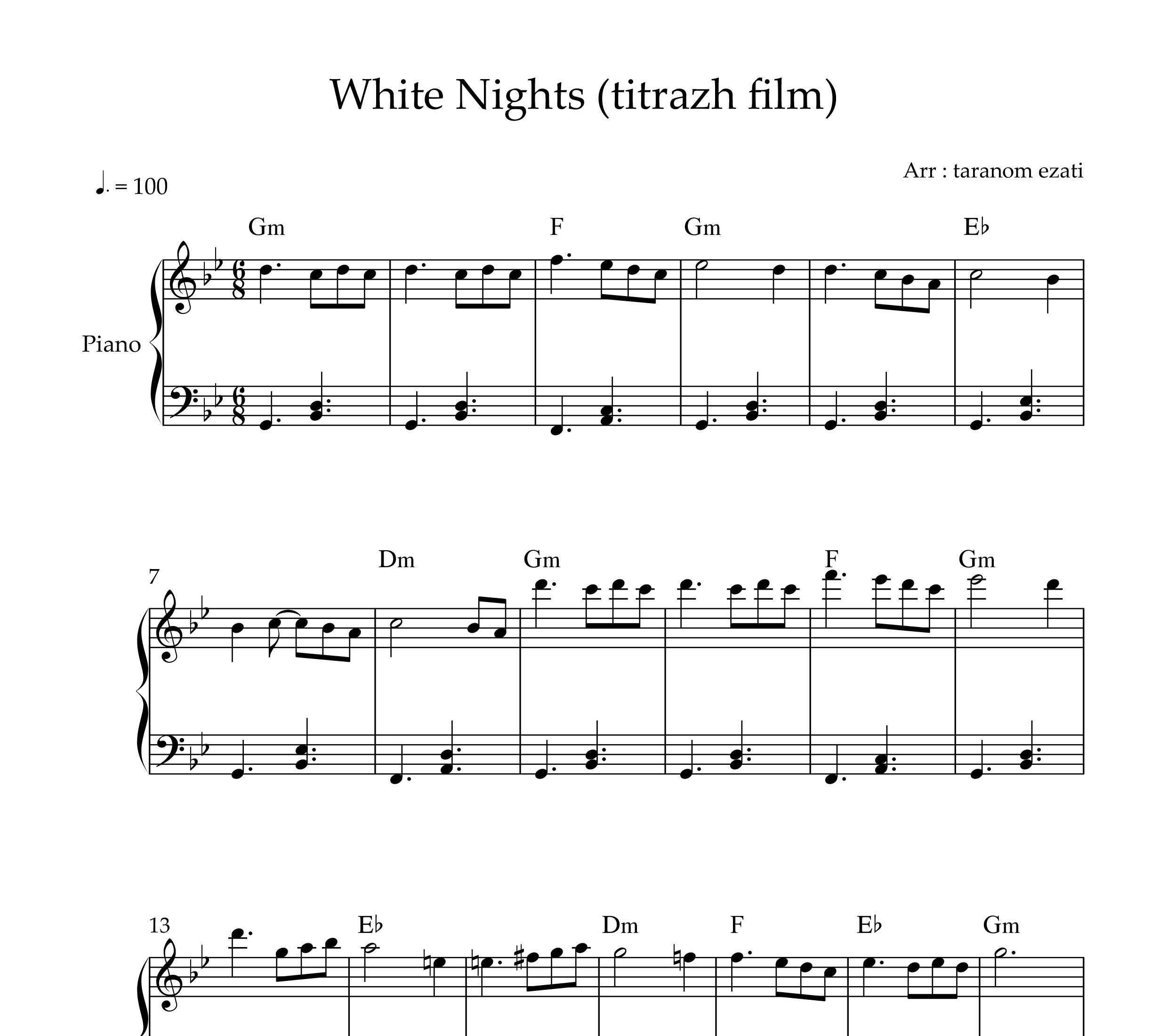 نت پیانو white nights موسیقی فیلم شبهای روشن