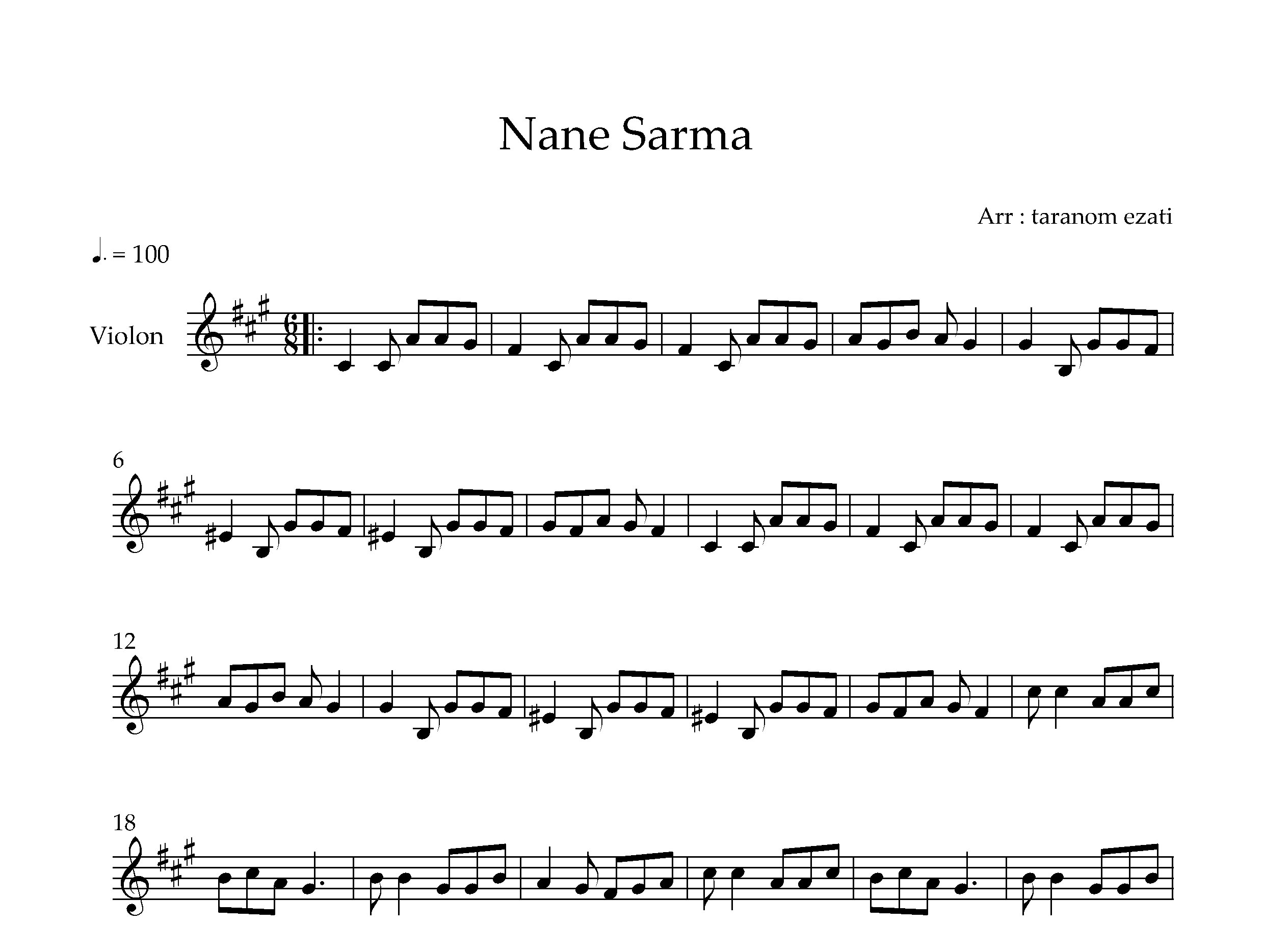 نت ویولن ننه سرما