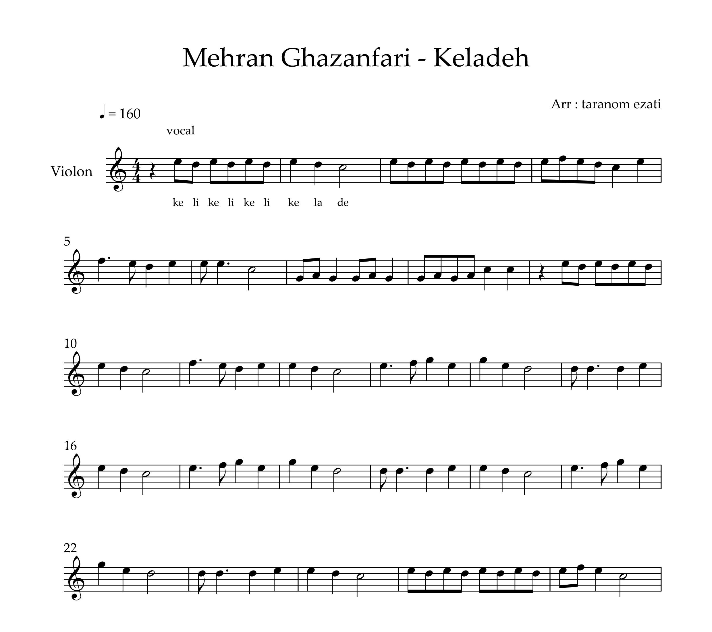 نت ویولن کئلاده مهران غضنفری
