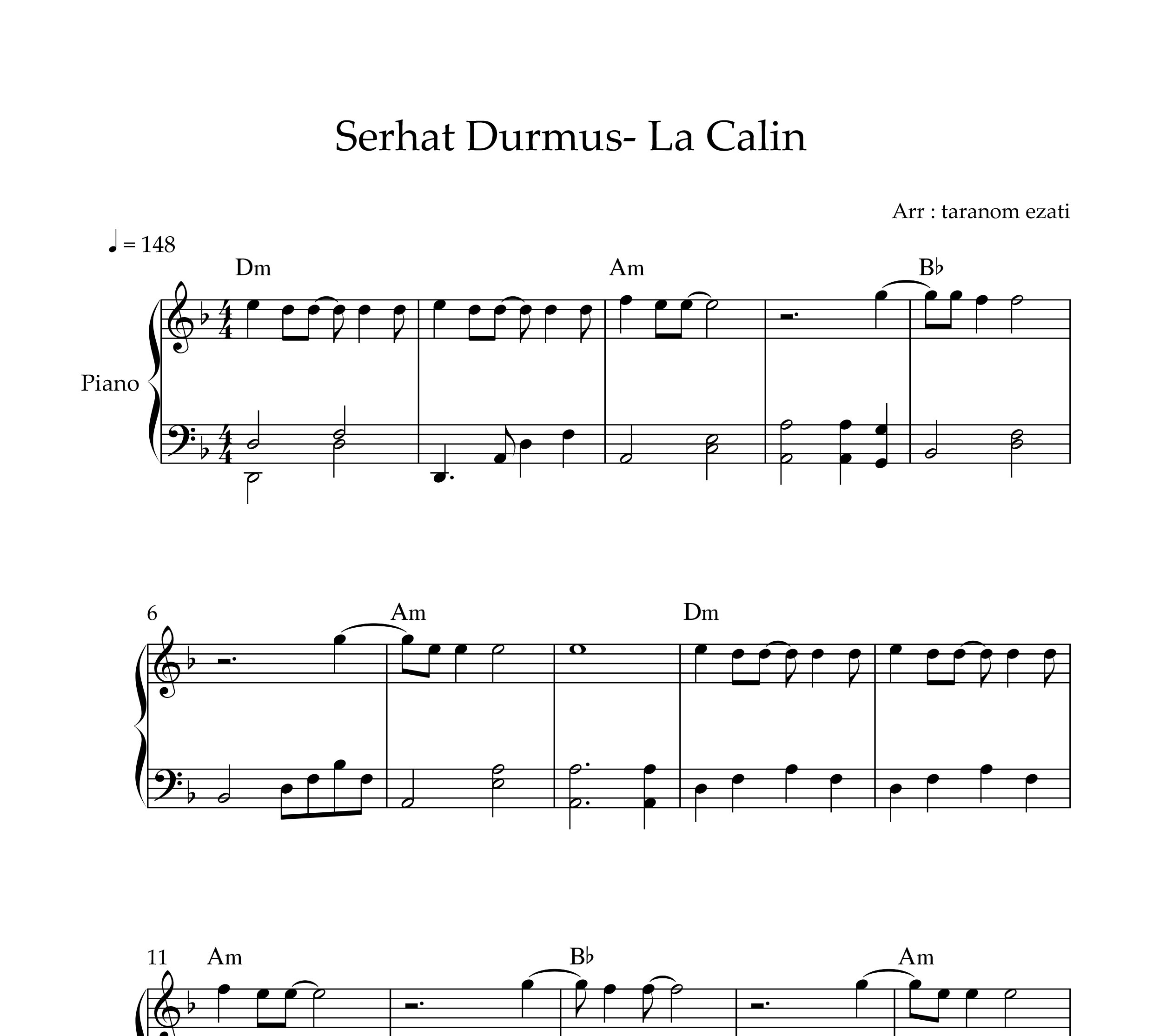 نت پیانو la calin از serhat durmus