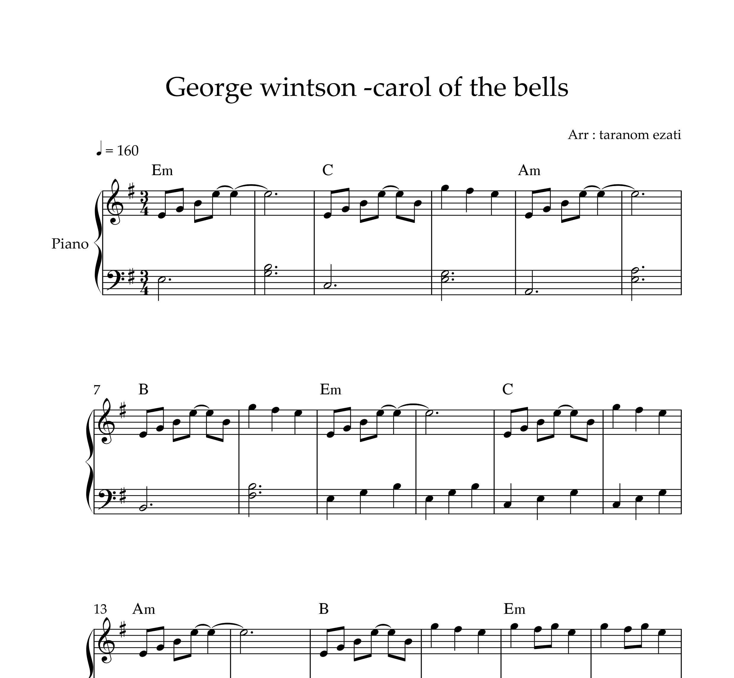 نت پیانو carol of the bells از جرج وینستون