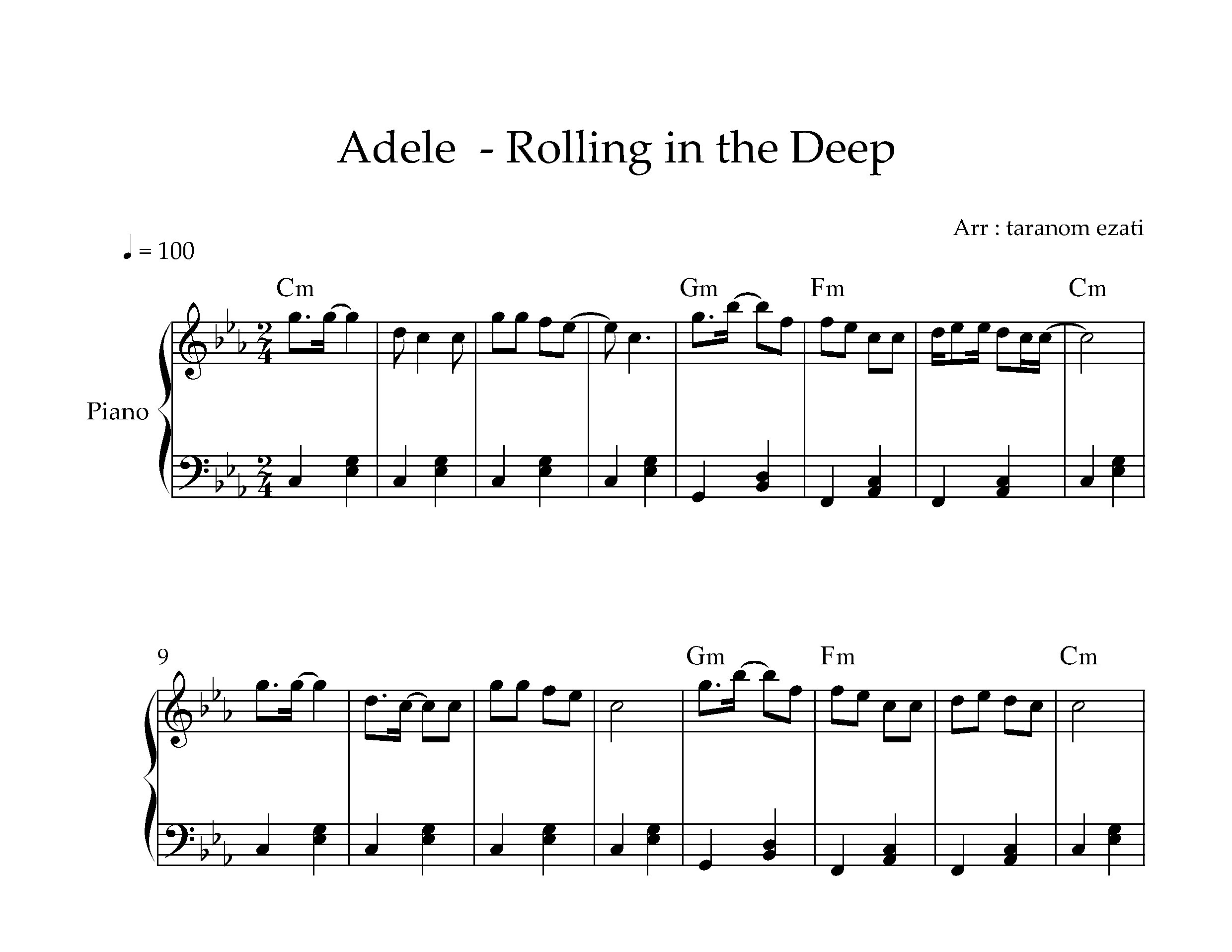 نت پیانو Rolling in the Deep از Adele