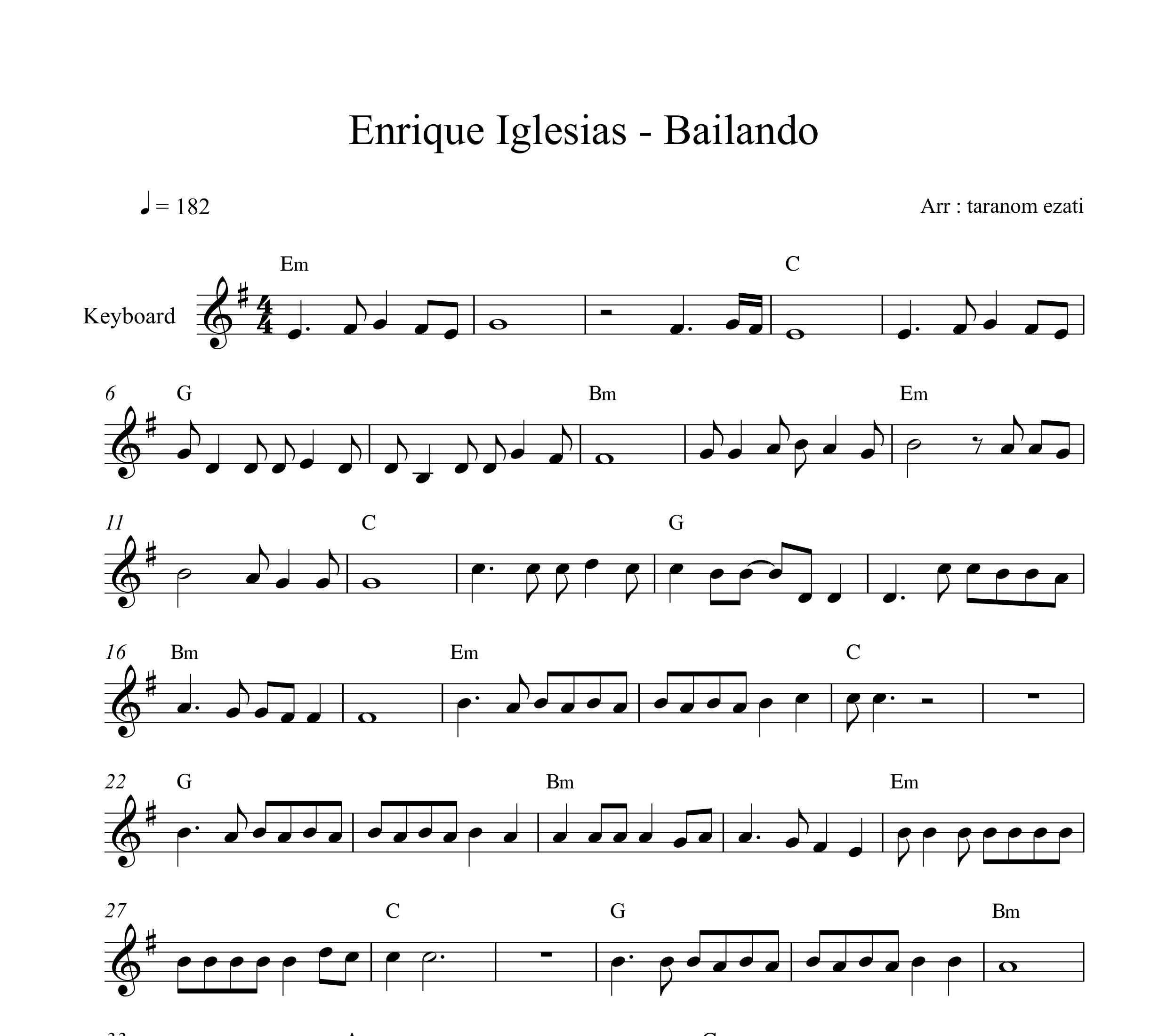 نت کیبورد bailando از enrique igliesias به همراه آکورد