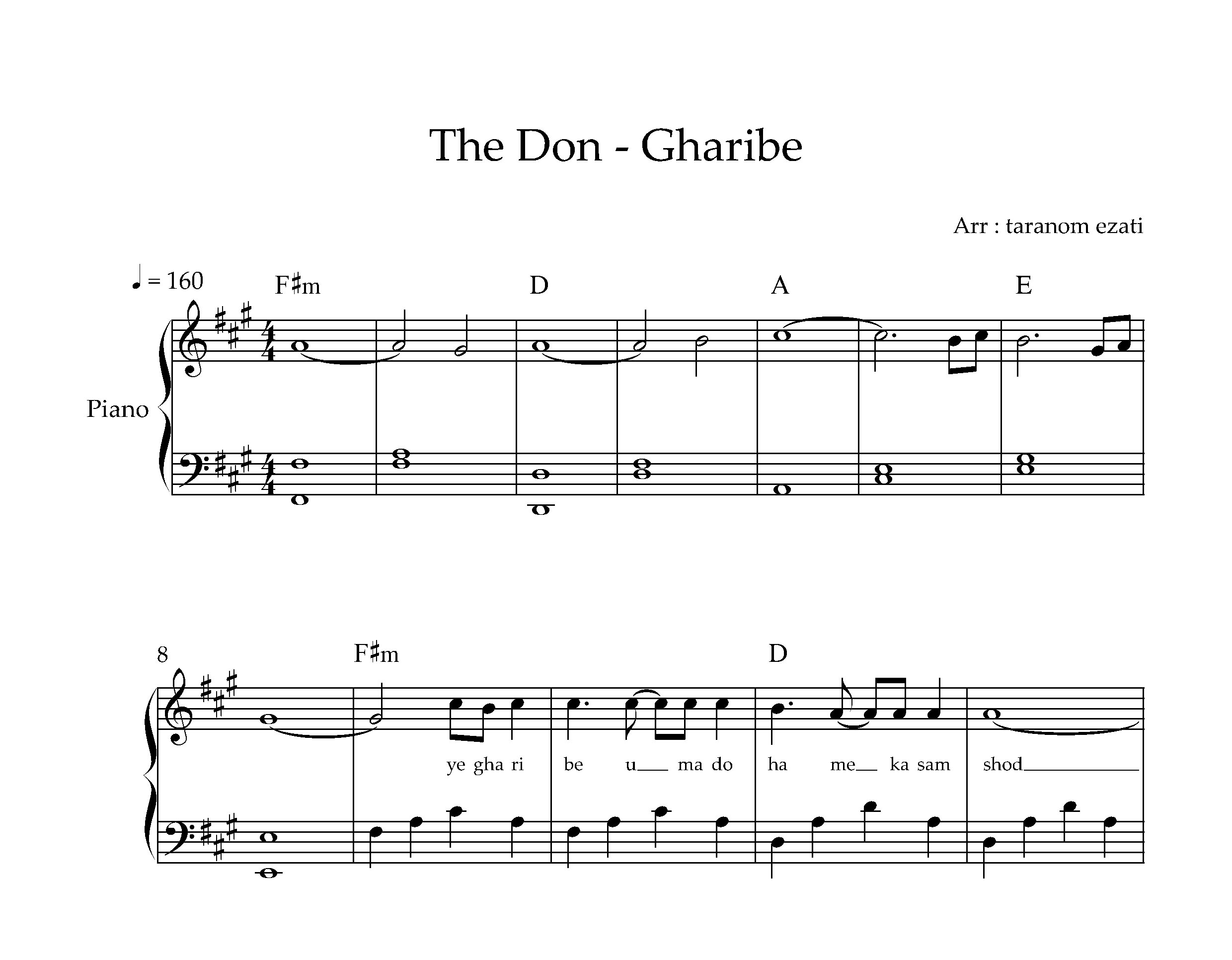 نت پیانو غریبه د دان