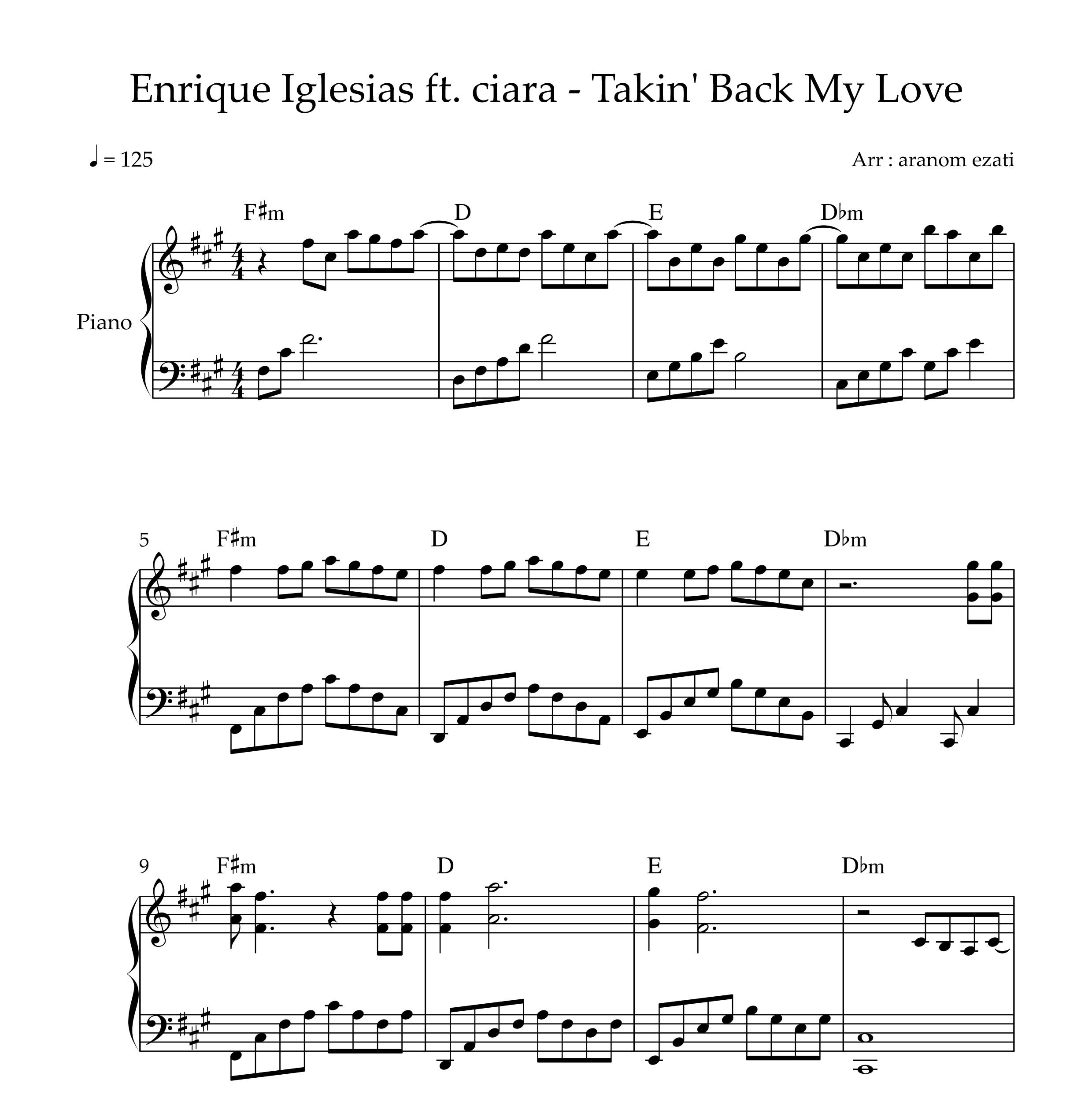نت پیانو Takin Back My Love از انریکه