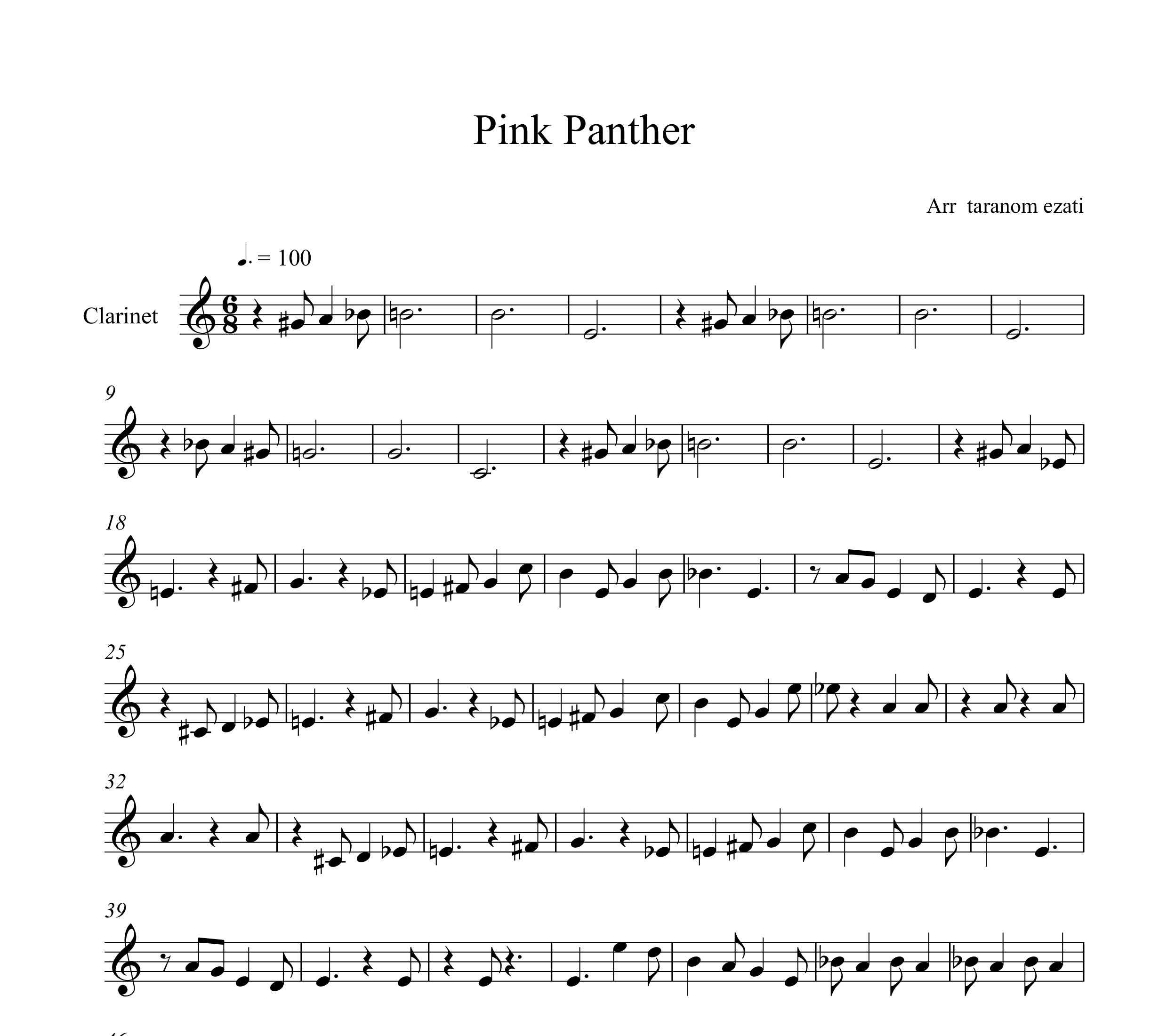 نت کلارینت pink panther پلنگ صورتی