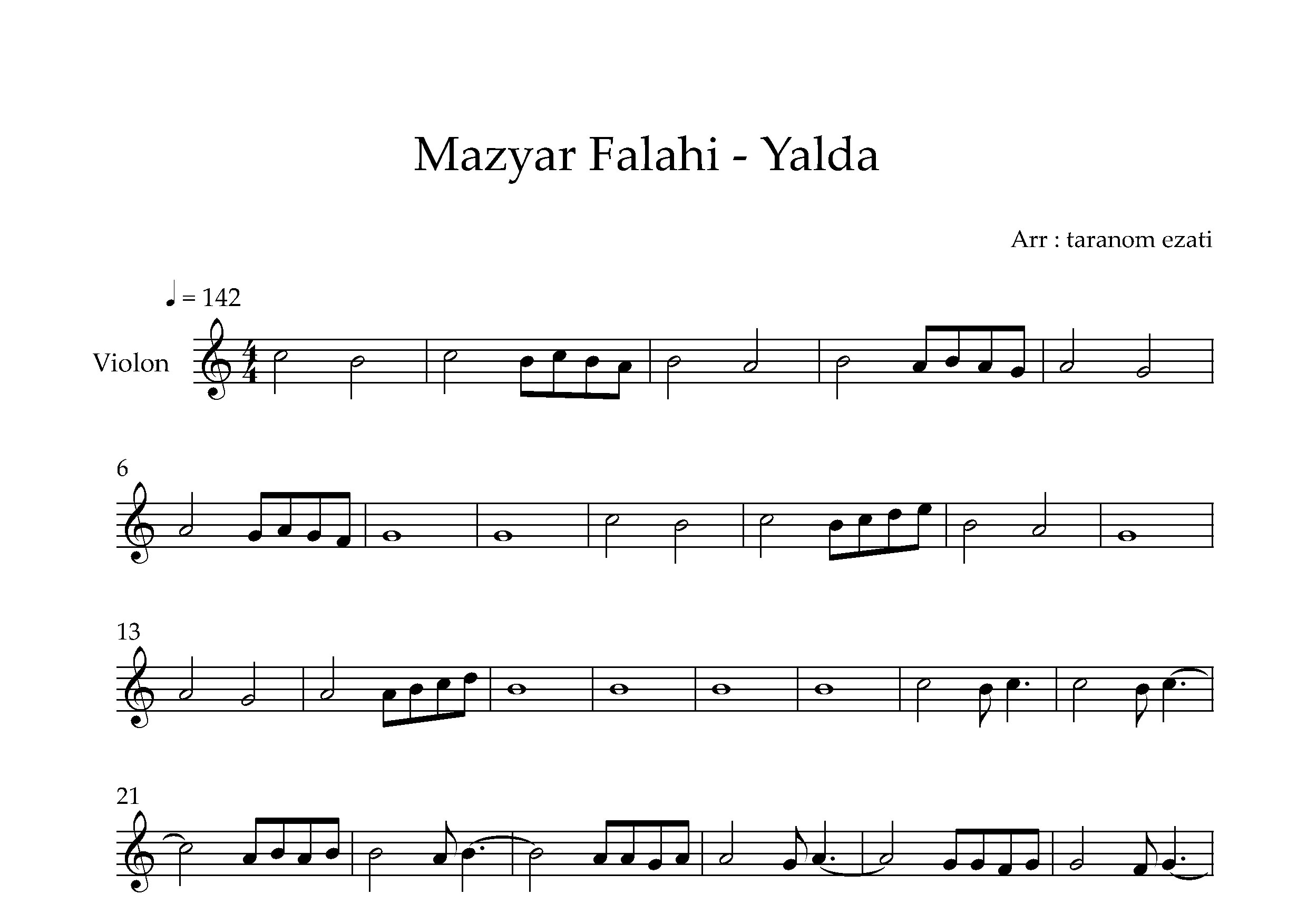 نت ویولن یلدا مازیار فلاحی