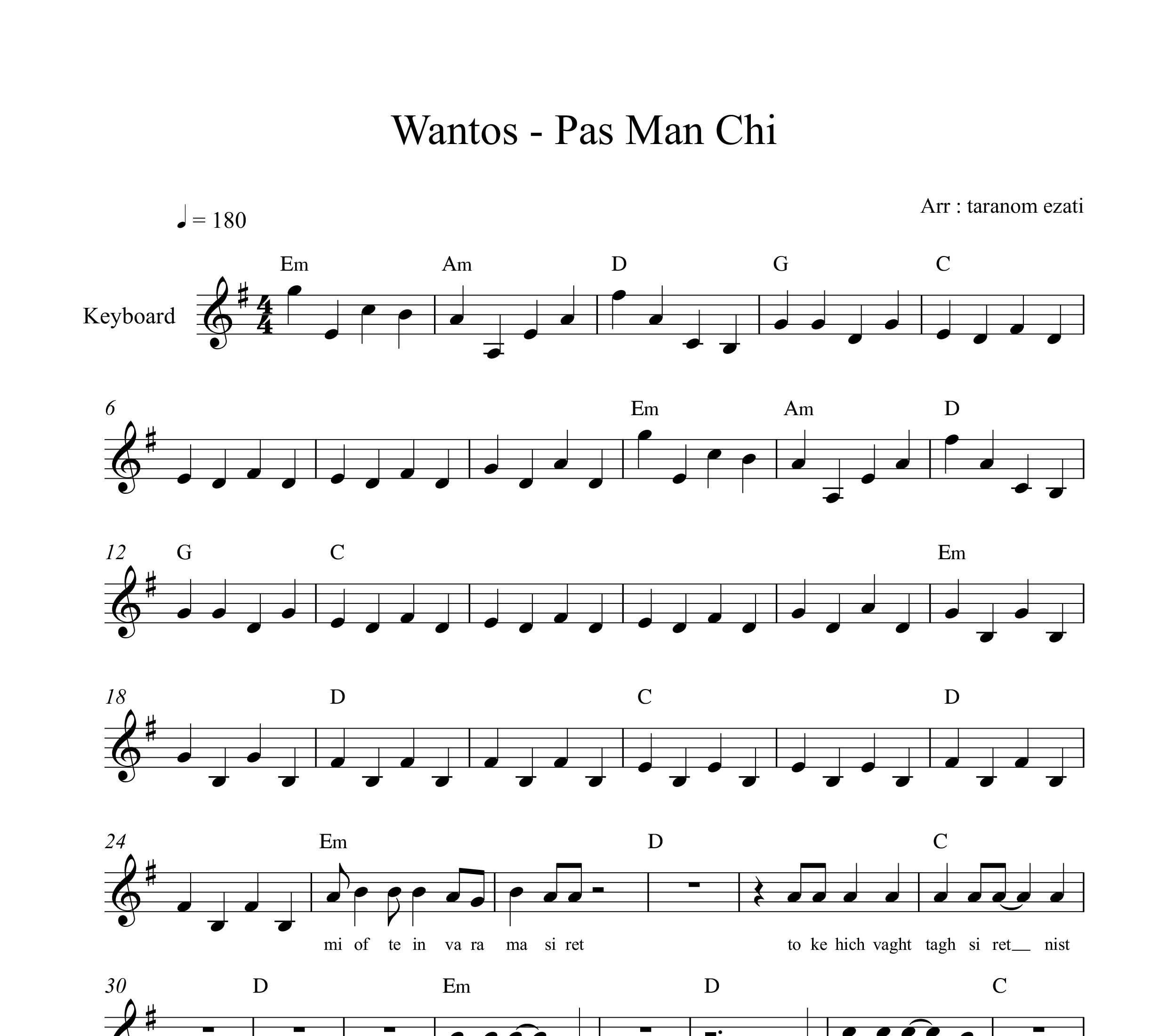 نت کیبورد پس من چی وانتونز به همراه آکورد