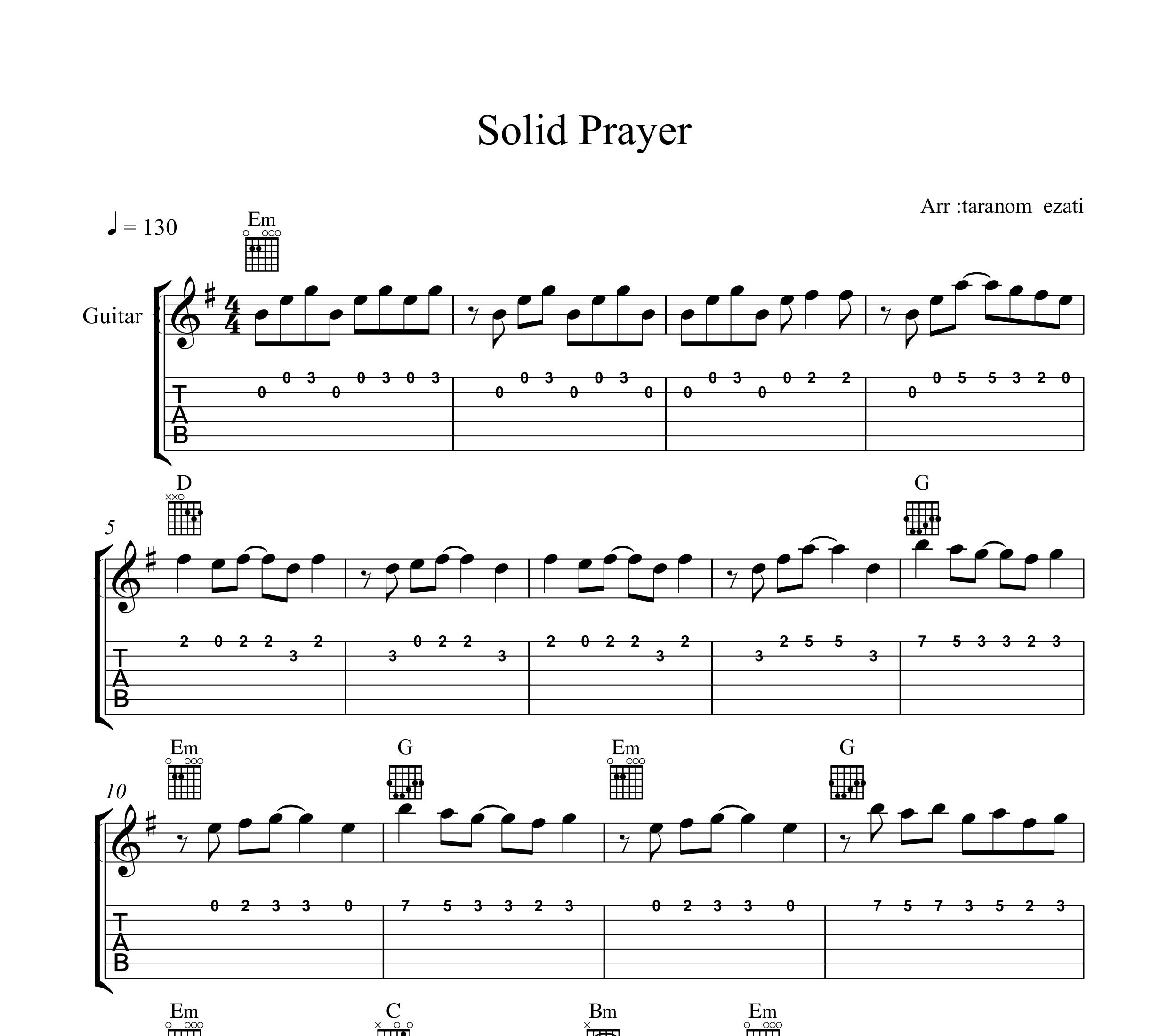 نت گیتار soldiers prayer اسکار هریس به همراه تبلچر و آکورد