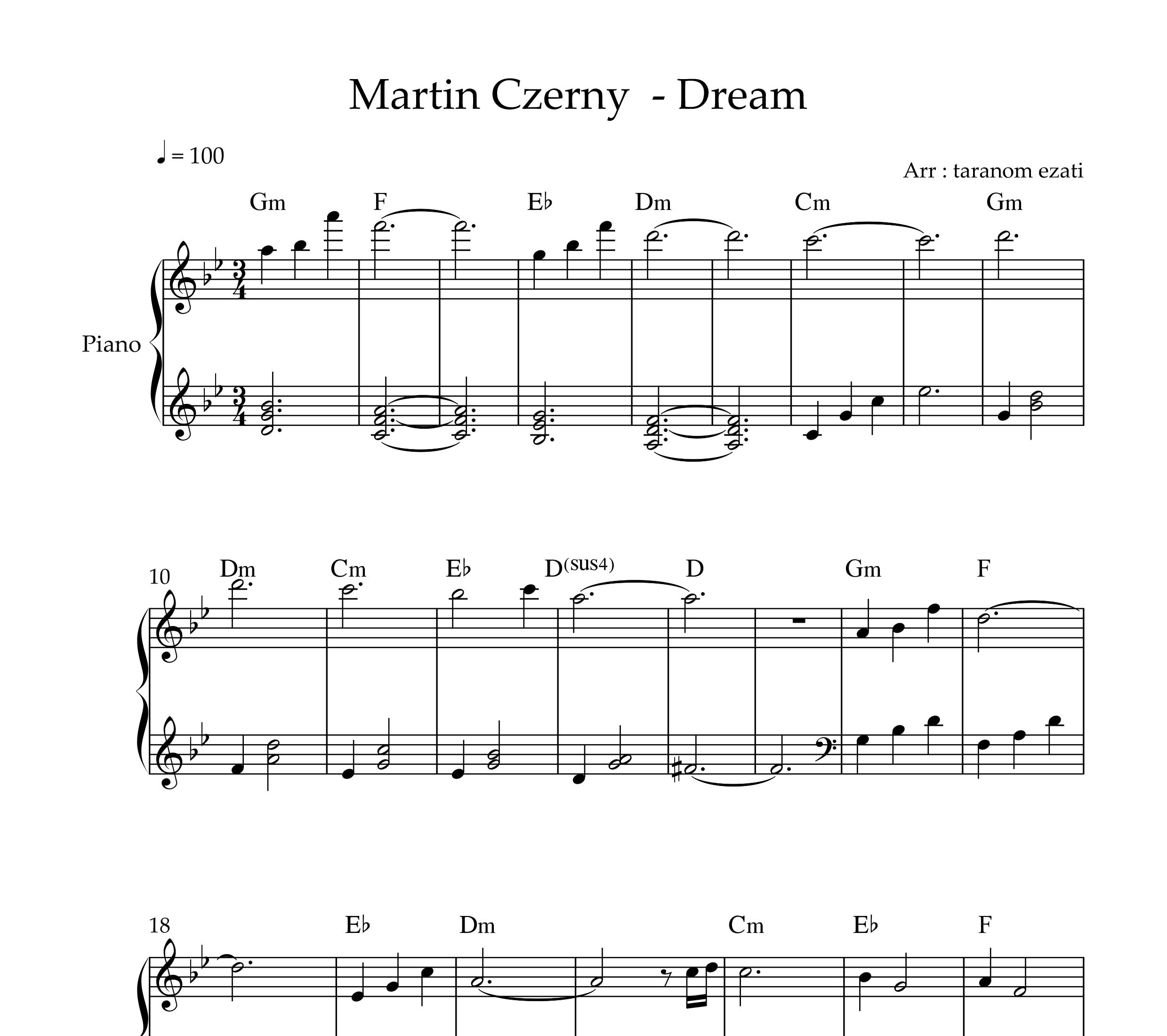 نت پیانو dream از martin czerny