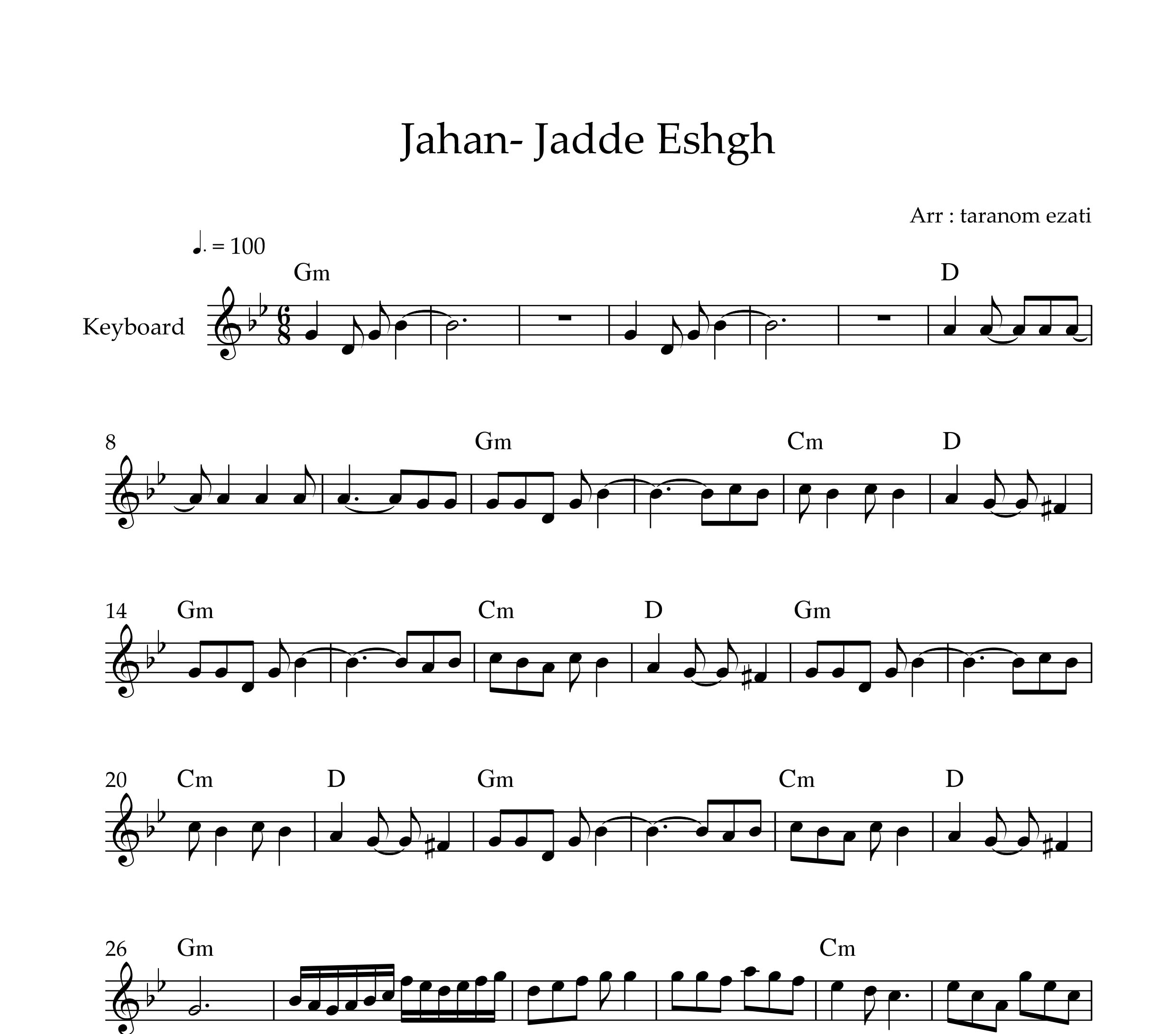 نت کیبورد جاده عشق جهان به همراه آکورد