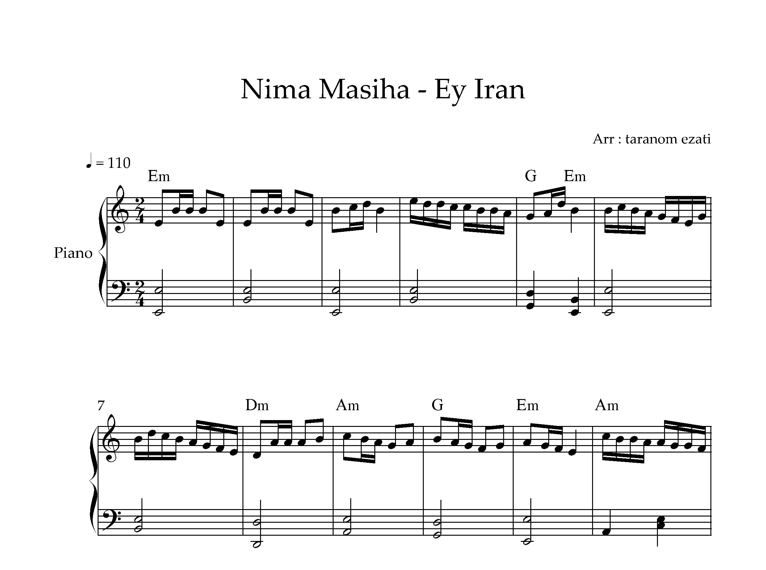 نت پیانو ای ایران نیما مسیحا