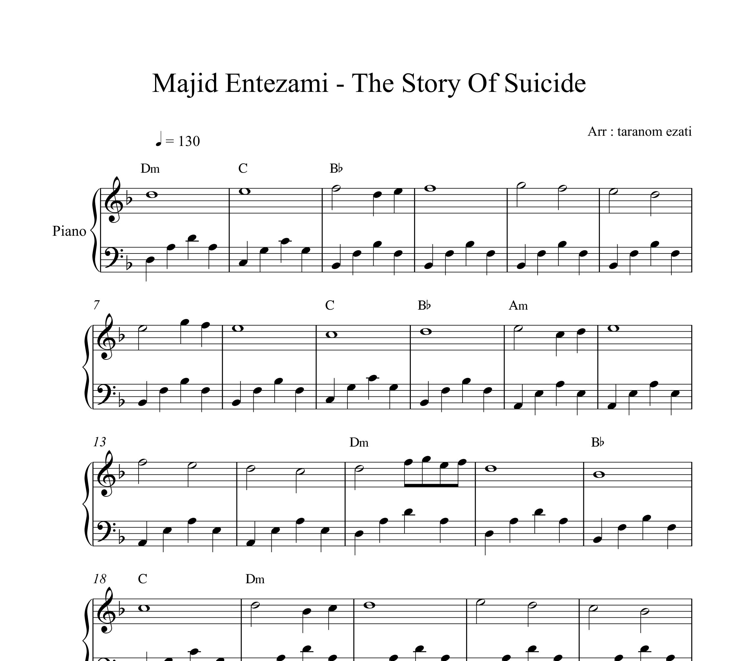 نت پیانو the story of suicide مجید انتظامی روایت یک خودکشی