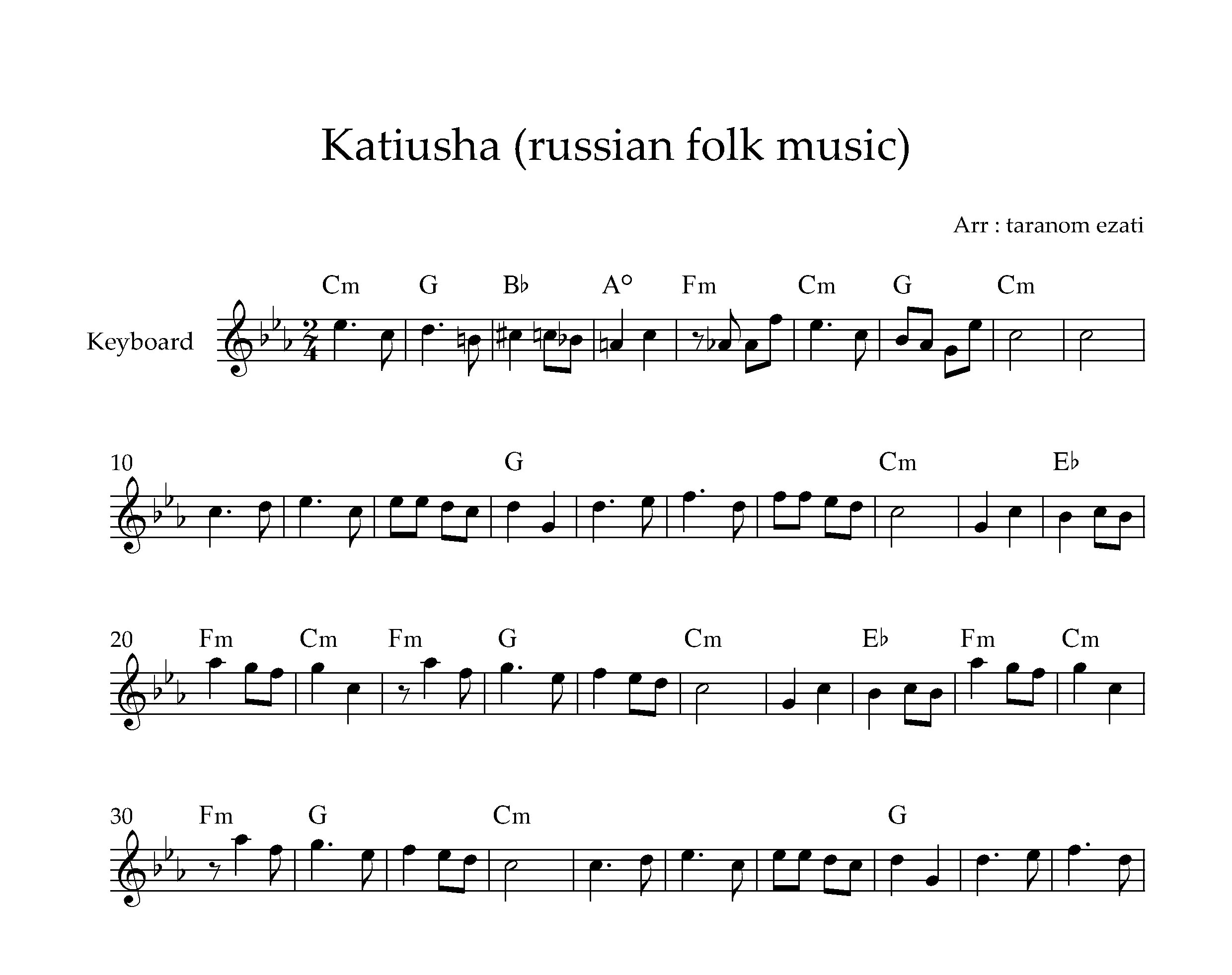 نت کیبورد Katyusha به همراه آکورد